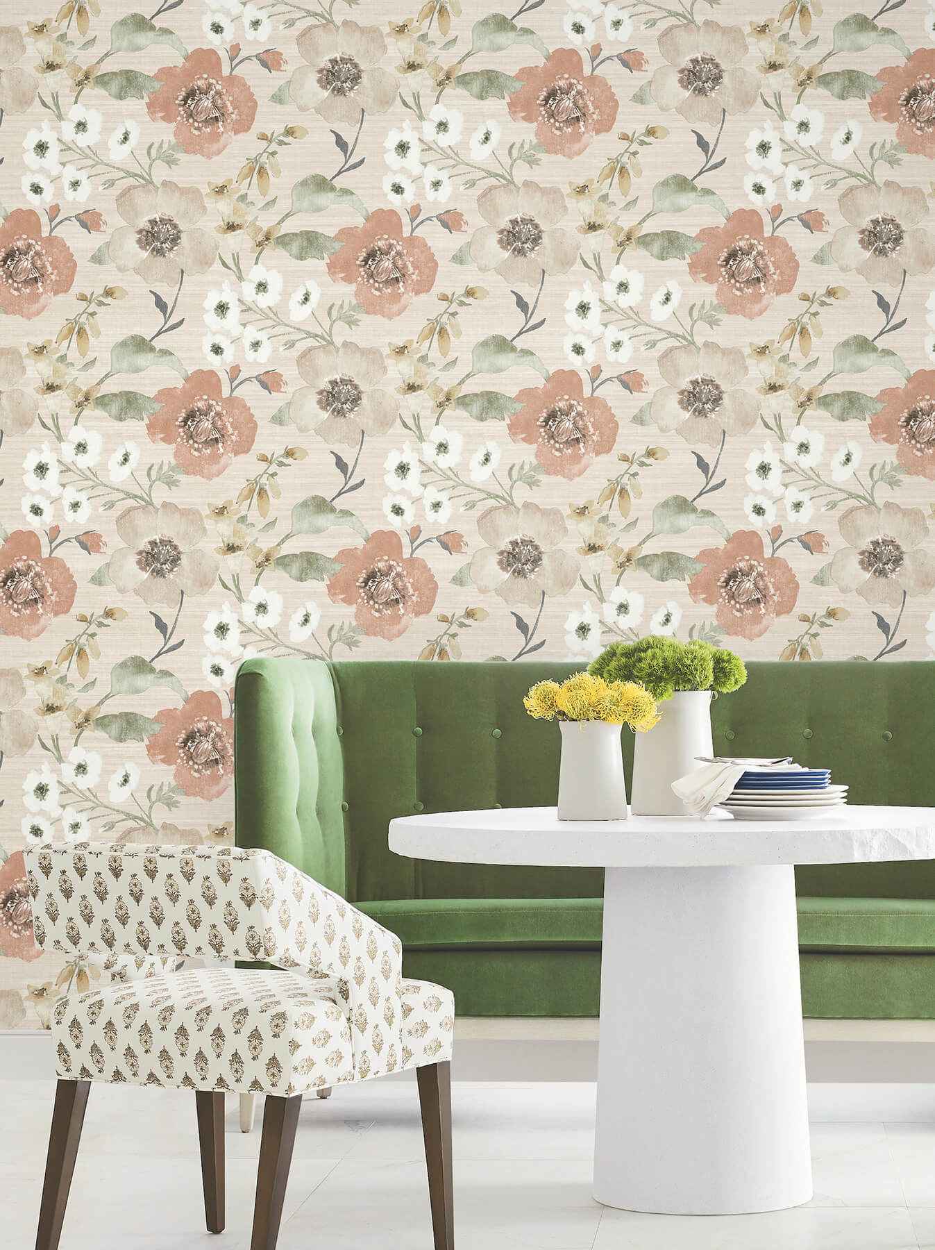 Evelyn Apricot Floral Wallpaper - York Wallcoverings - LL3201 - York Wallcoverings Papel pintado