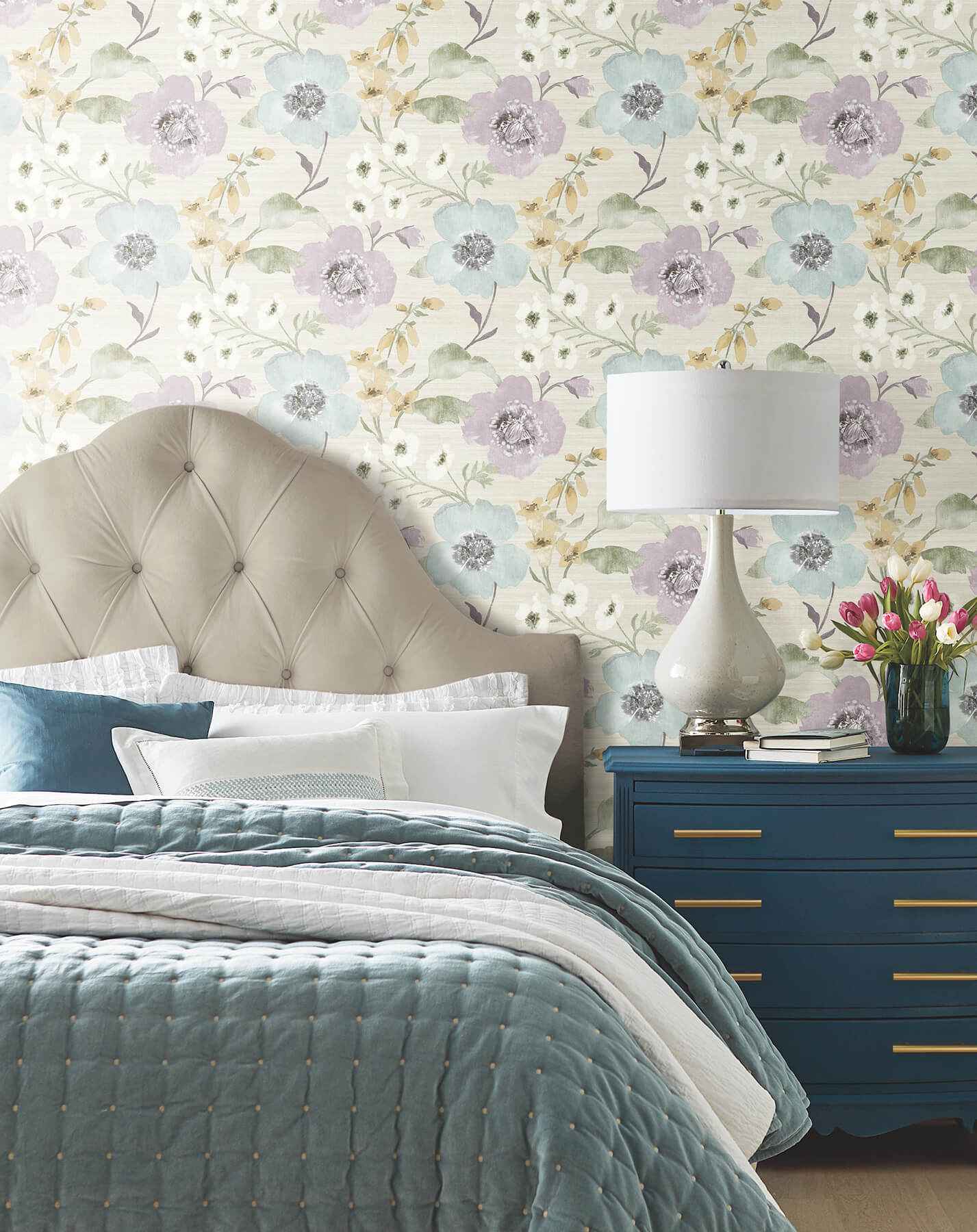 Evelyn Lavender Floral Wallpaper - York Wallcoverings - LL3202 - York Wallcoverings Wallpaper