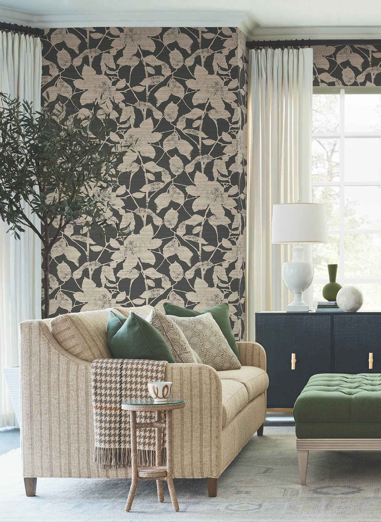 Solange Black Botanical Wallpaper - York Wallcoverings - LL3213 - York Wallcoverings Wallpaper