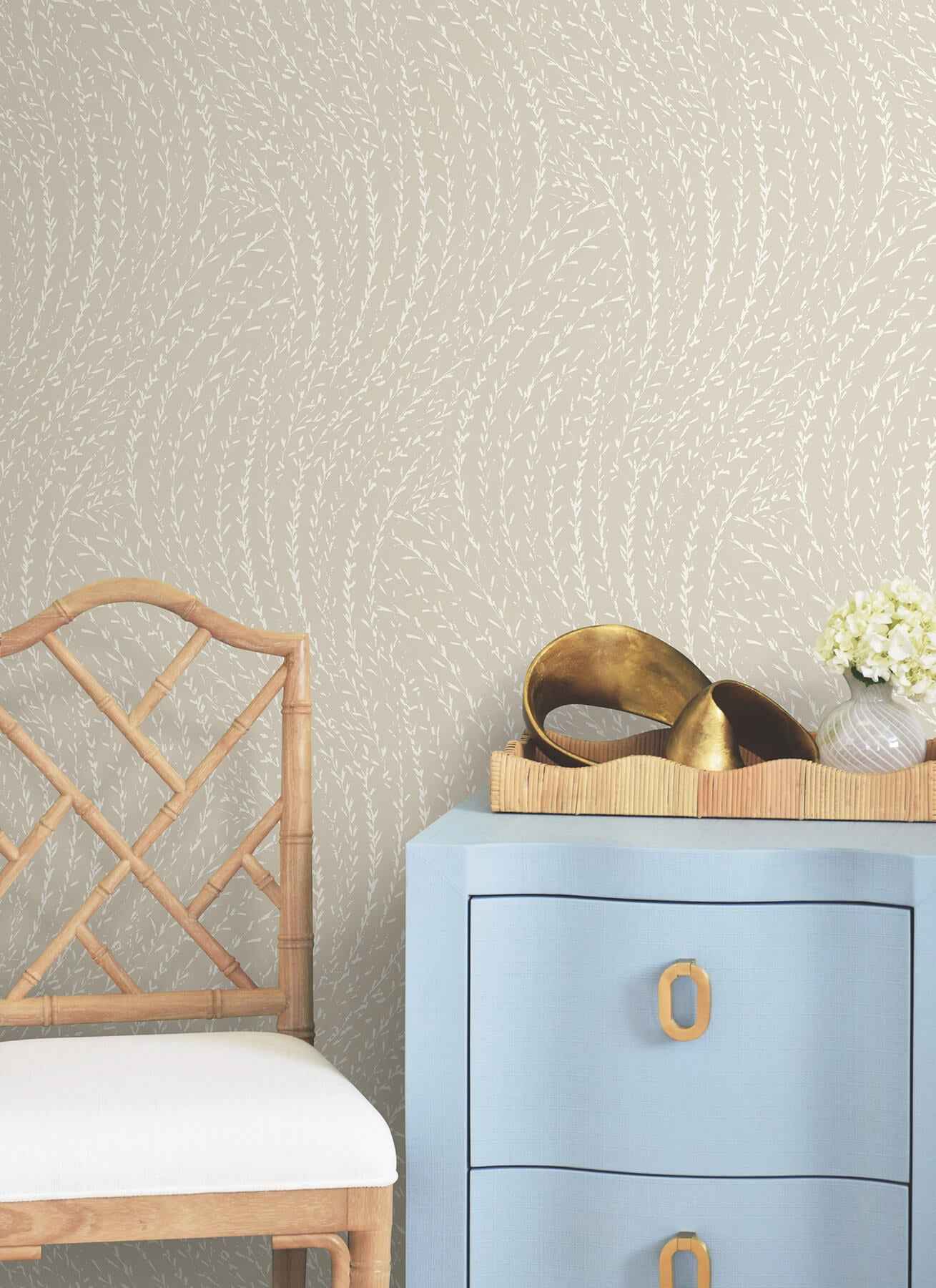 Willow Song Taupe Botanical Wallpaper - York Wallcoverings - LL3218
