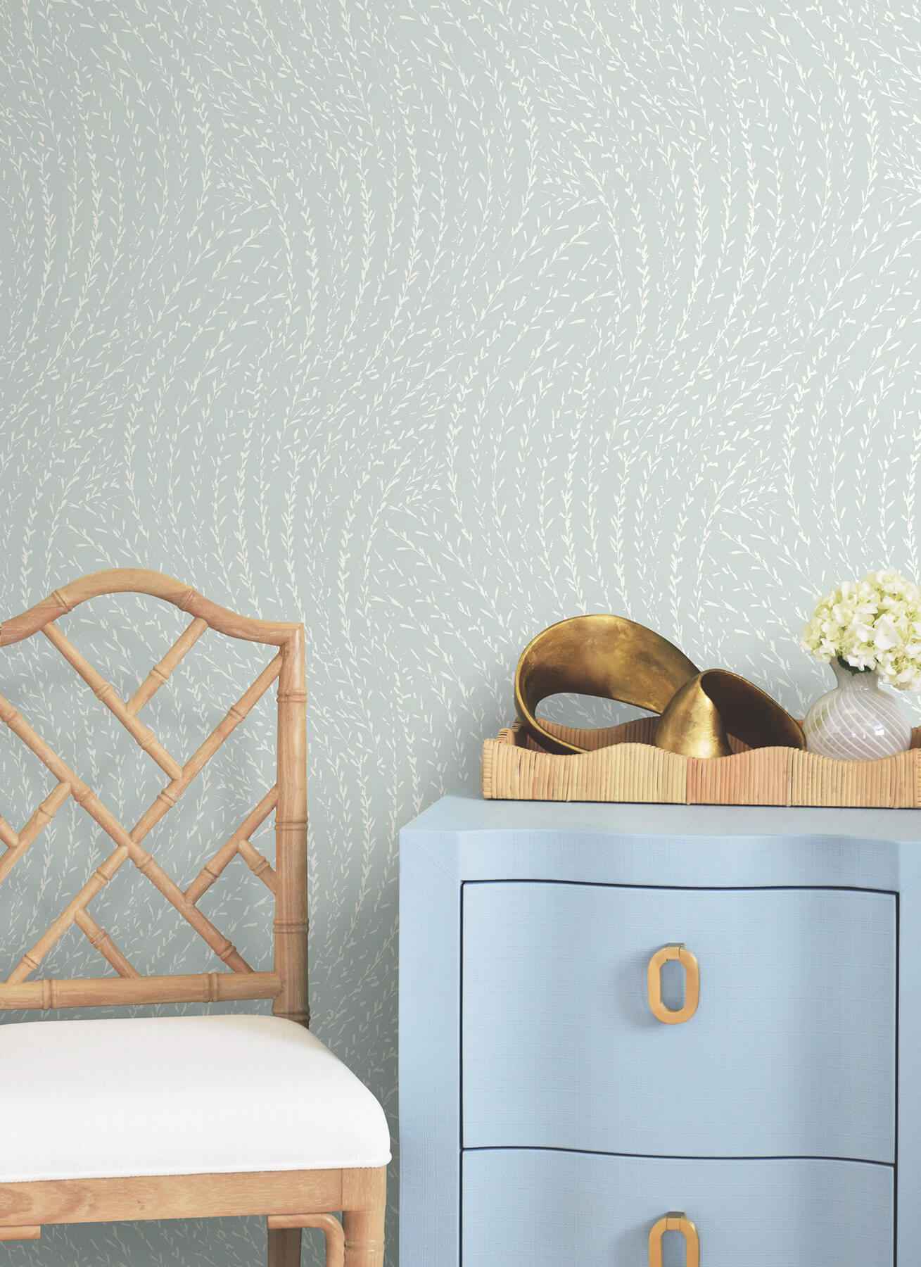 Willow Song Light Blue Botanical Wallpaper - York Wallcoverings - LL3220 - York Wallcoverings Wallpaper