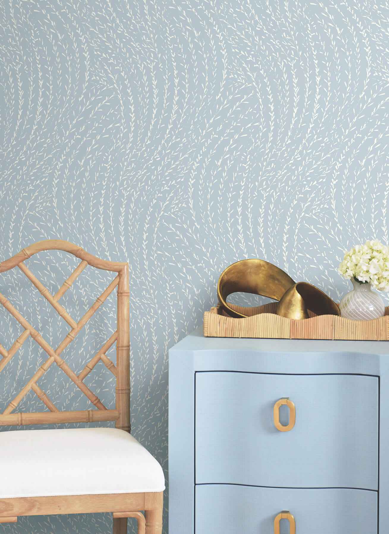 Willow Song Sky Blue Botanical Wallpaper - York Wallcoverings - LL3223