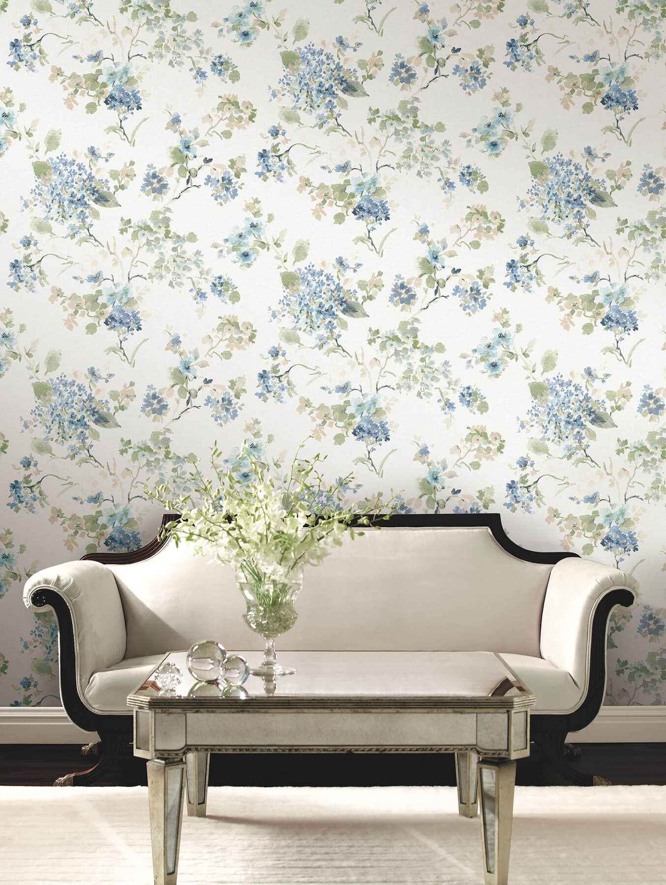 Veiled Garden Sky Blue Floral Wallpaper - York Wallcoverings - LL3229 - York Wallcoverings Wallpaper