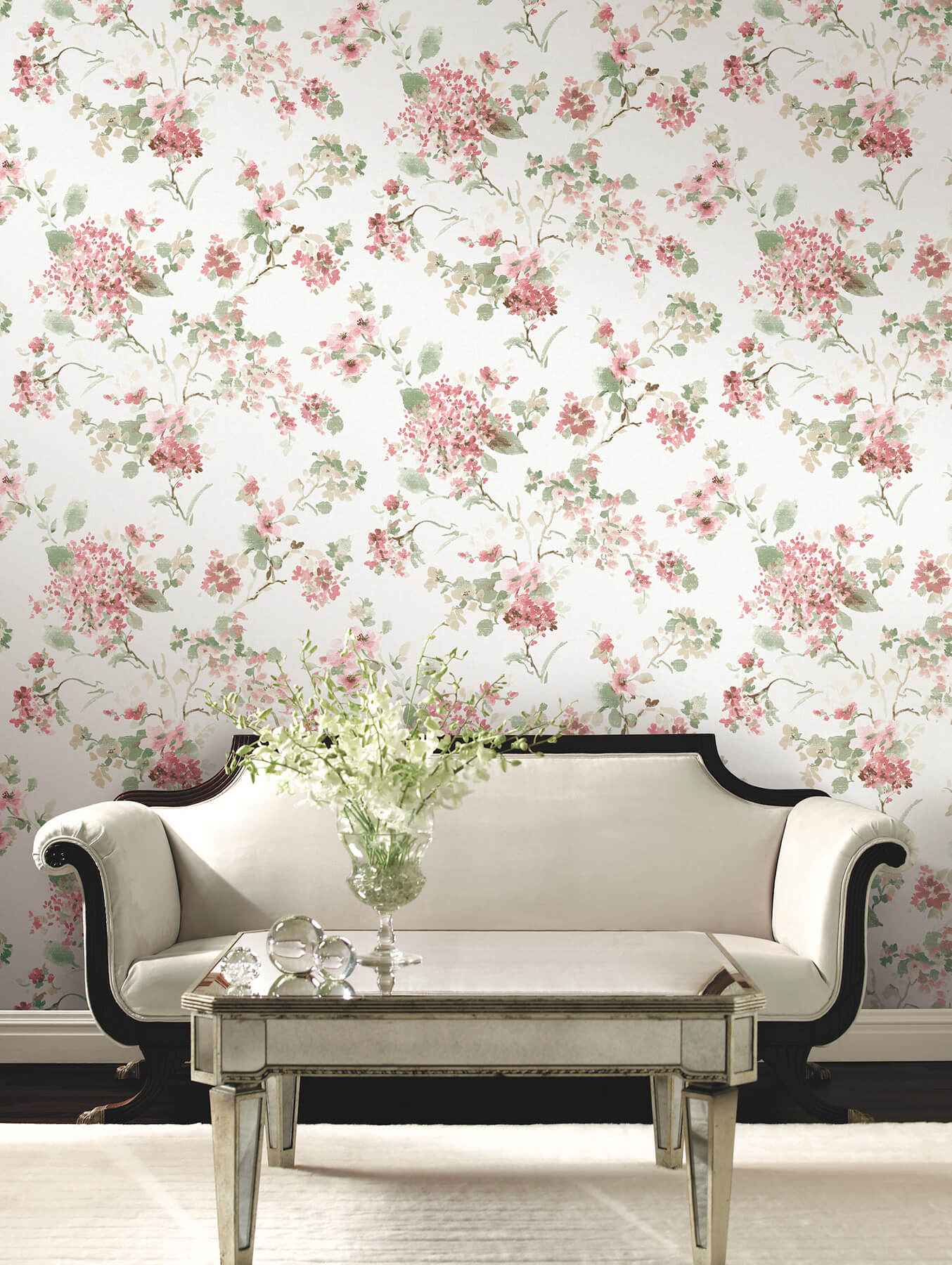 Veiled Garden Pink Floral Wallpaper - York Wallcoverings - LL3231 - York Wallcoverings Wallpaper