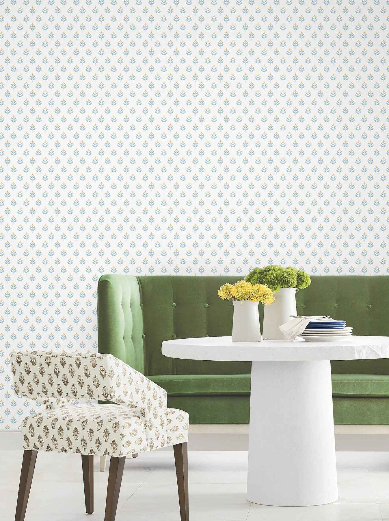 Serene Villa Teal Floral Stamp Wallpaper - York Wallcoverings - LL3233 - York Wallcoverings Wallpaper