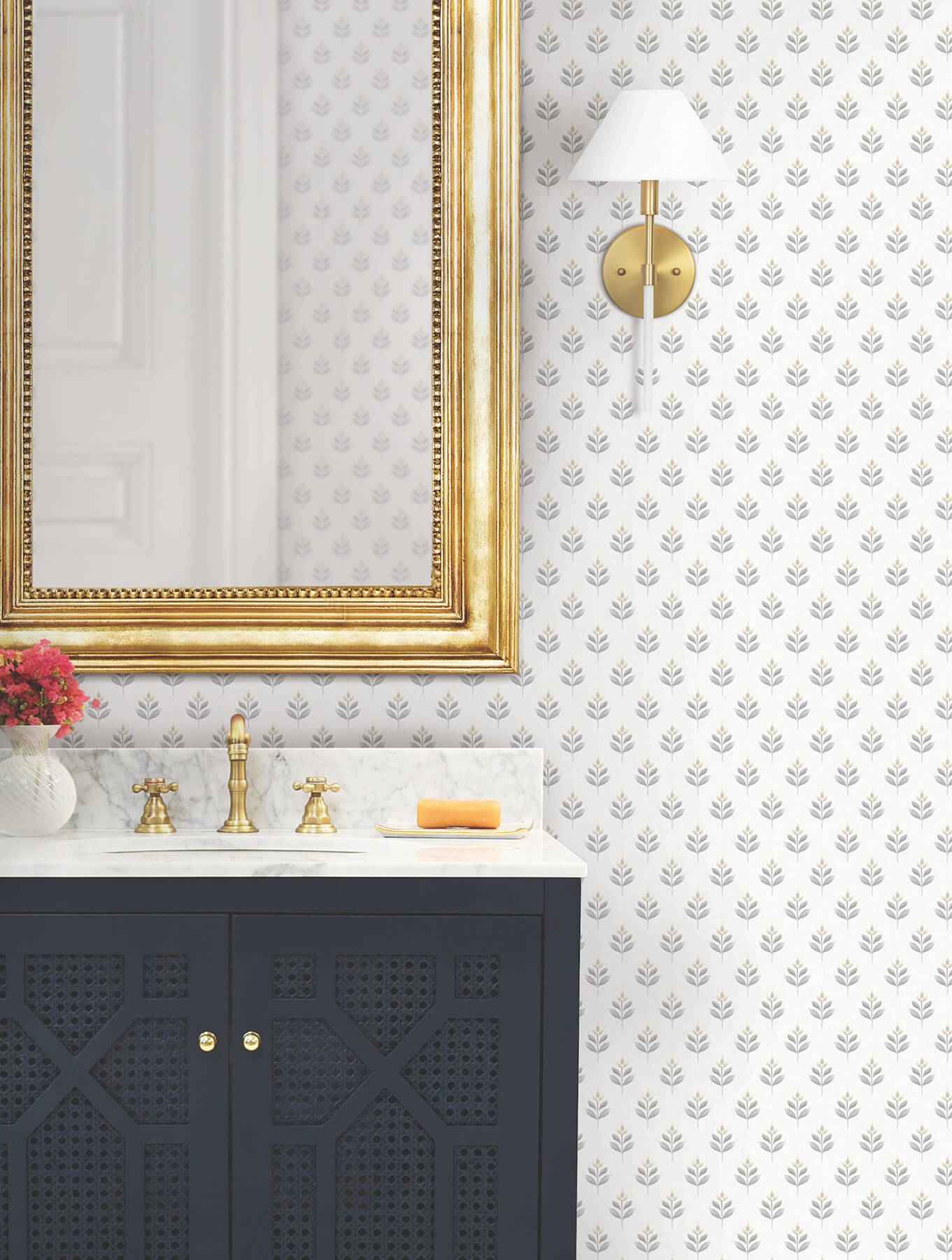 Serene Villa Stone Floral Stamp Wallpaper - York Wallcoverings - LL3234 - York Wallcoverings Wallpaper