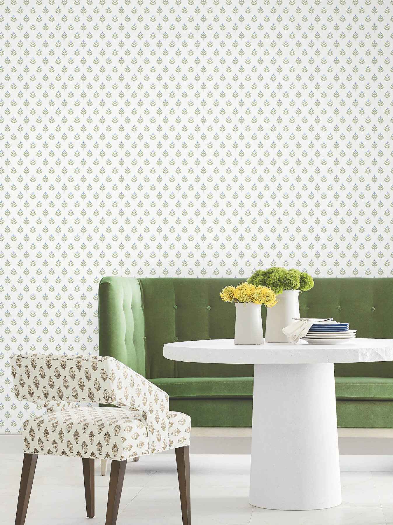 Serene Villa Moss Floral Stamp Wallpaper - York Wallcoverings - LL3237 - York Wallcoverings Wallpaper
