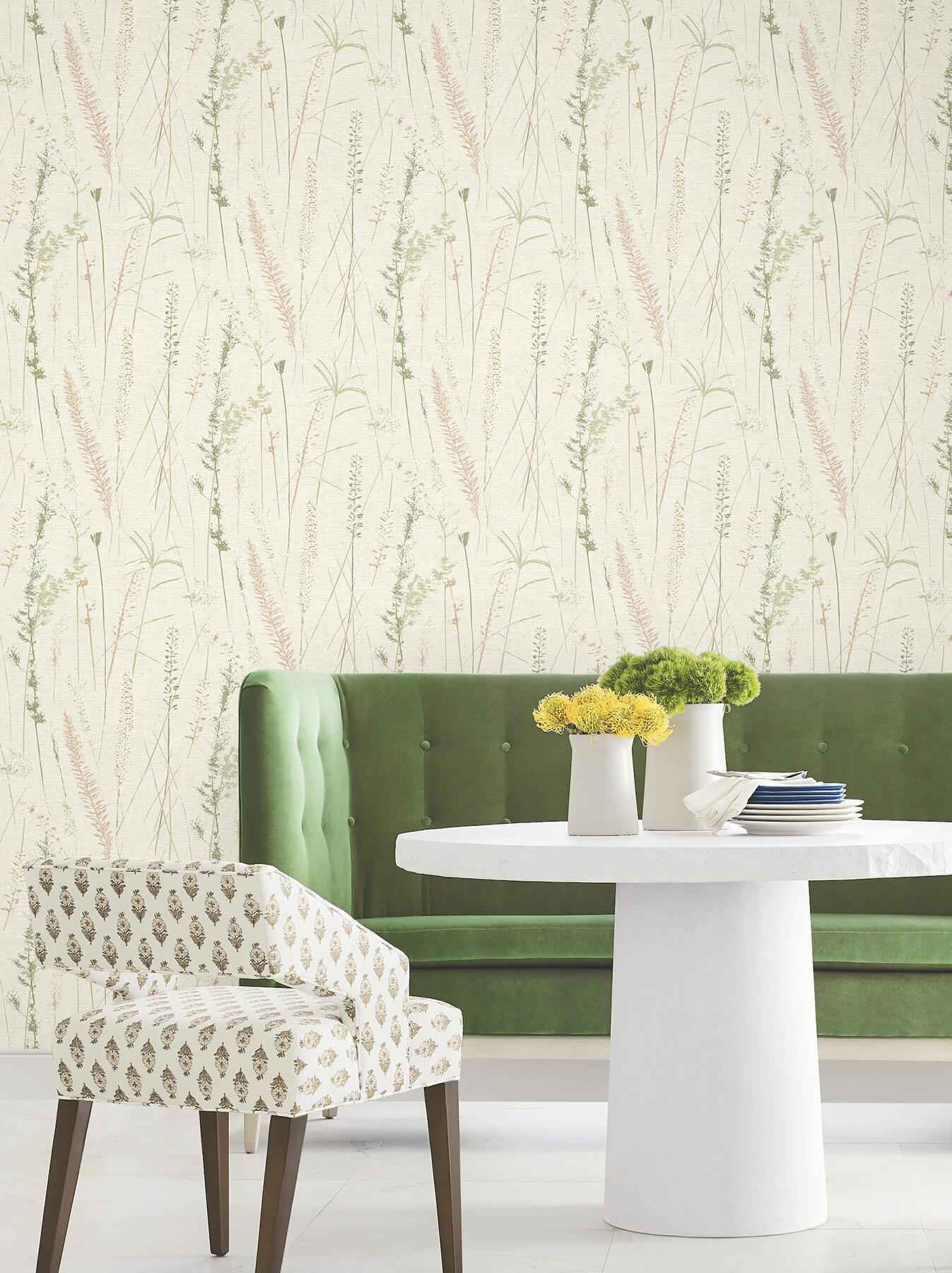 Meadow Splendor Salmon Botanical Wallpaper - York Wallcoverings - LL3238 - York Wallcoverings Wallpaper