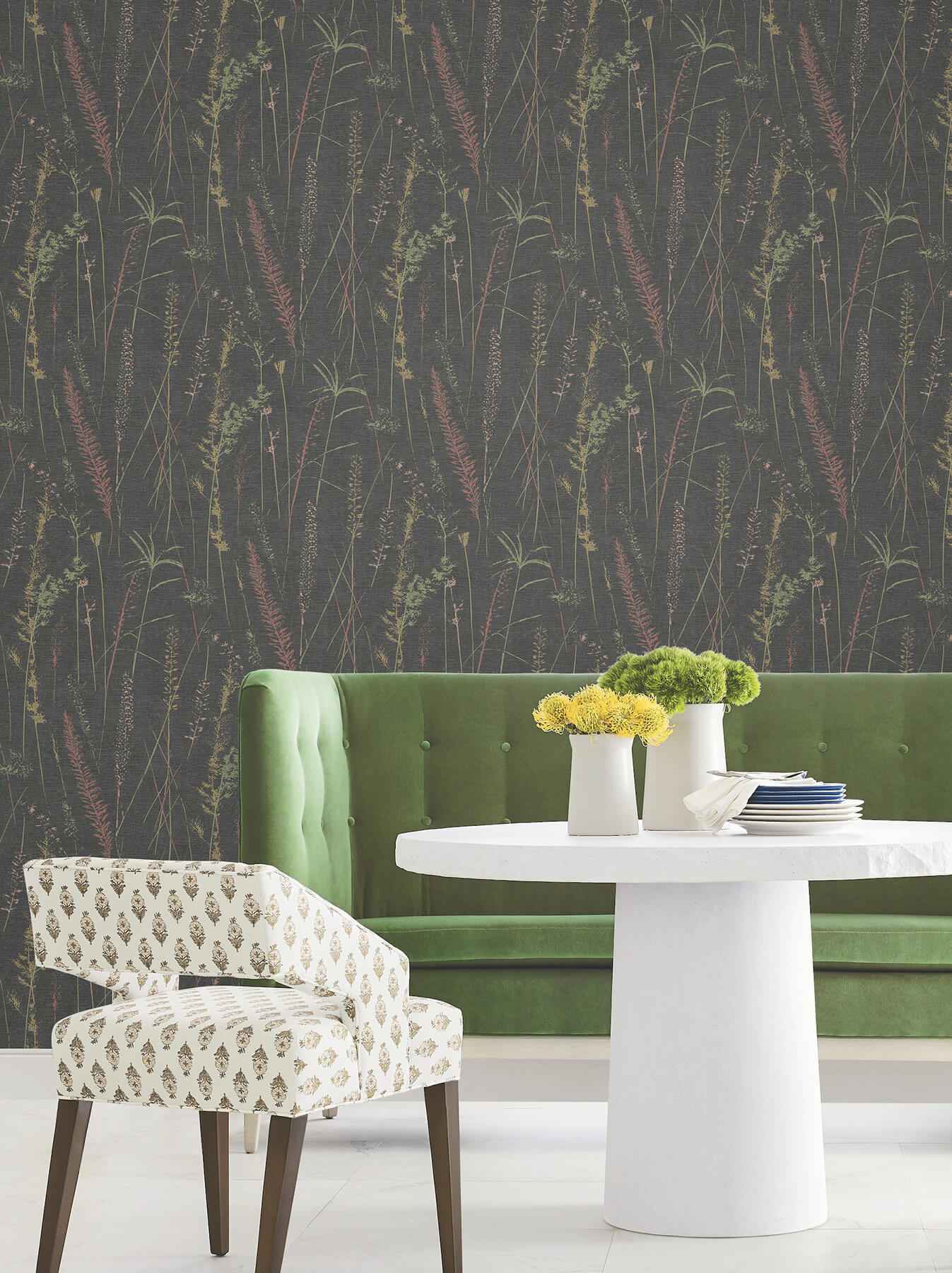 Meadow Splendor Black Botanical Wallpaper - York Wallcoverings - LL3241 - York Wallcoverings Wallpaper