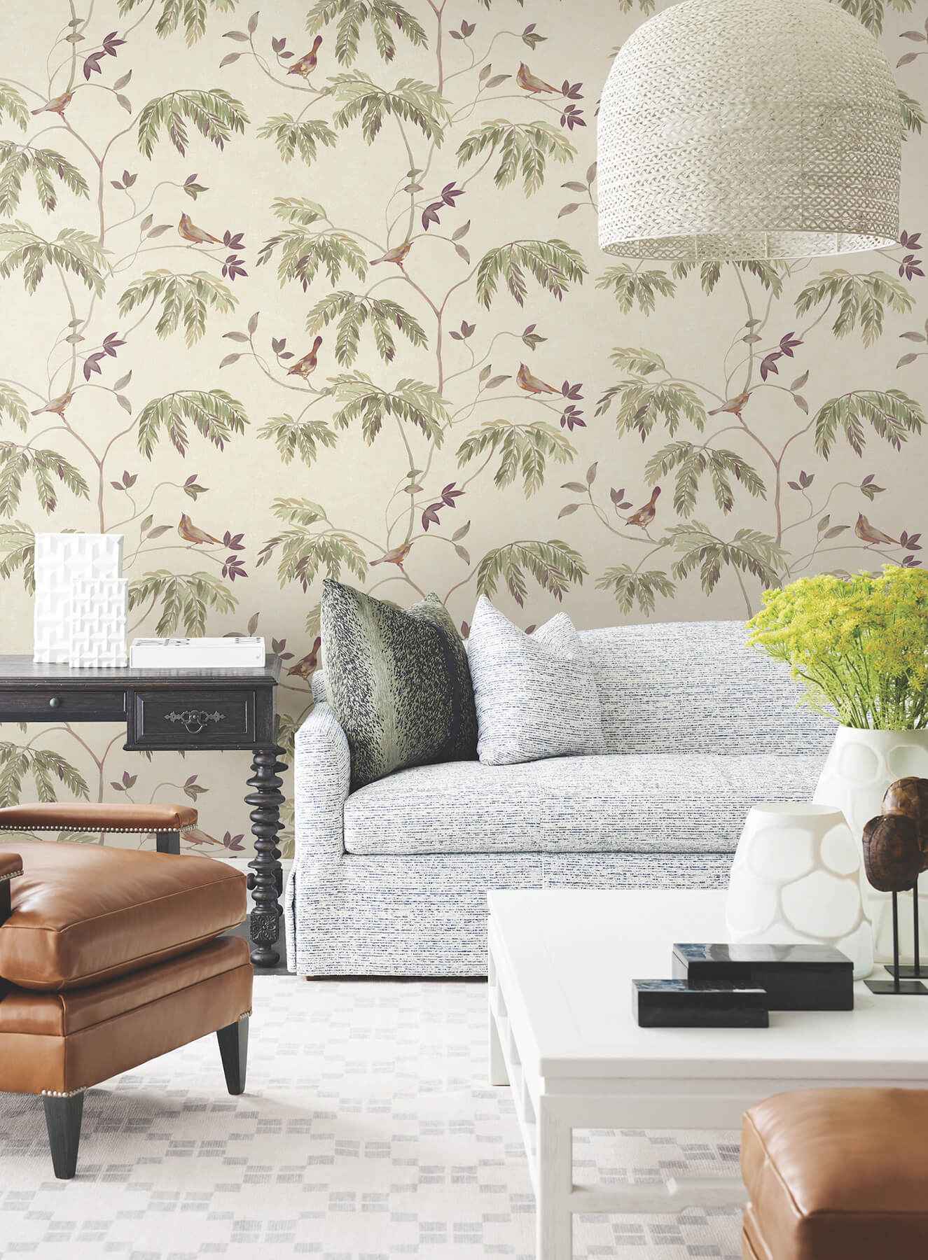 Cillian Plum Botanical Bird Trail Wallpaper - York Wallcoverings - LL3248