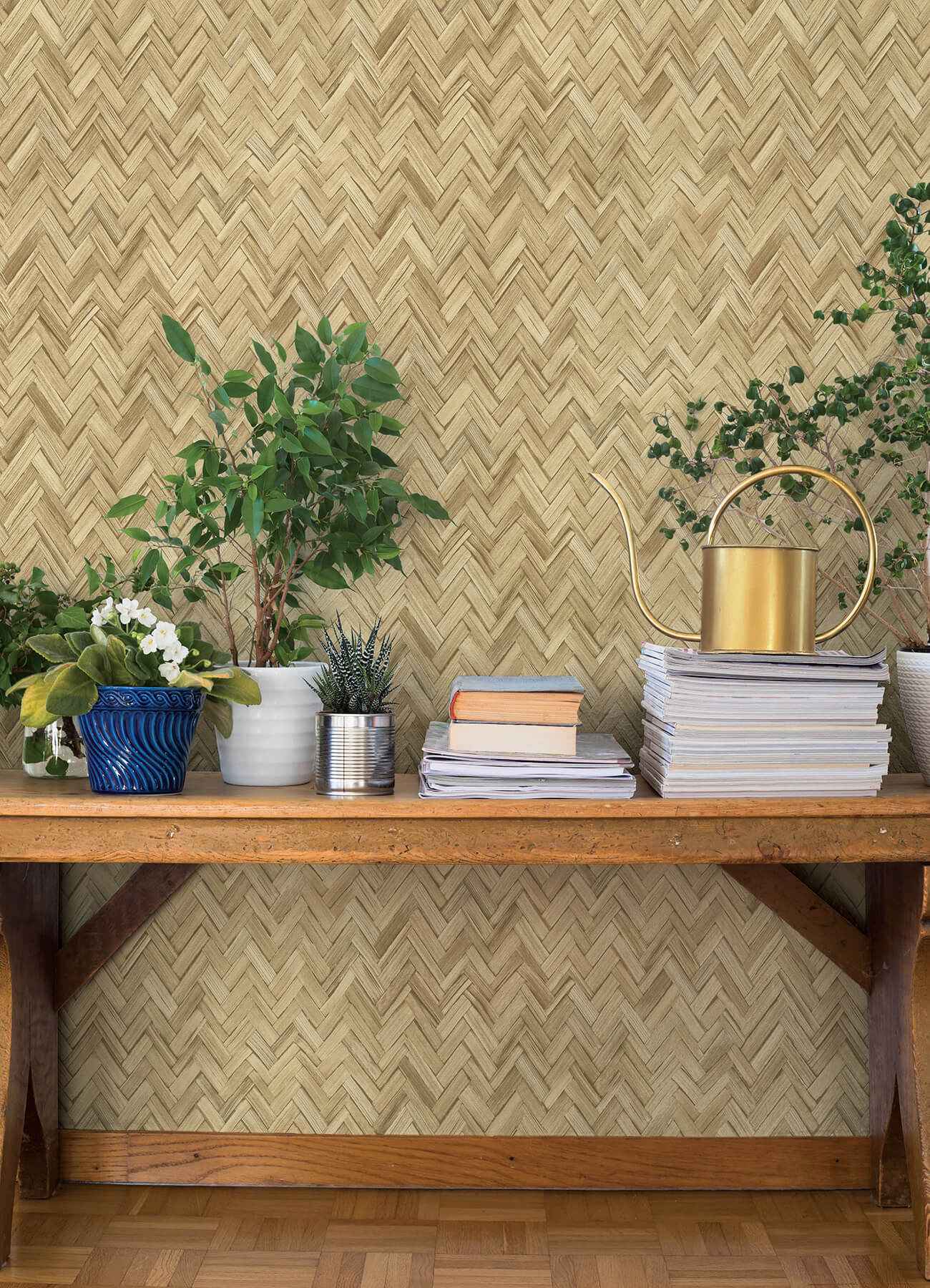 Ellery Wheat Herringbone Wallpaper - York Wallcoverings - 4202-410334