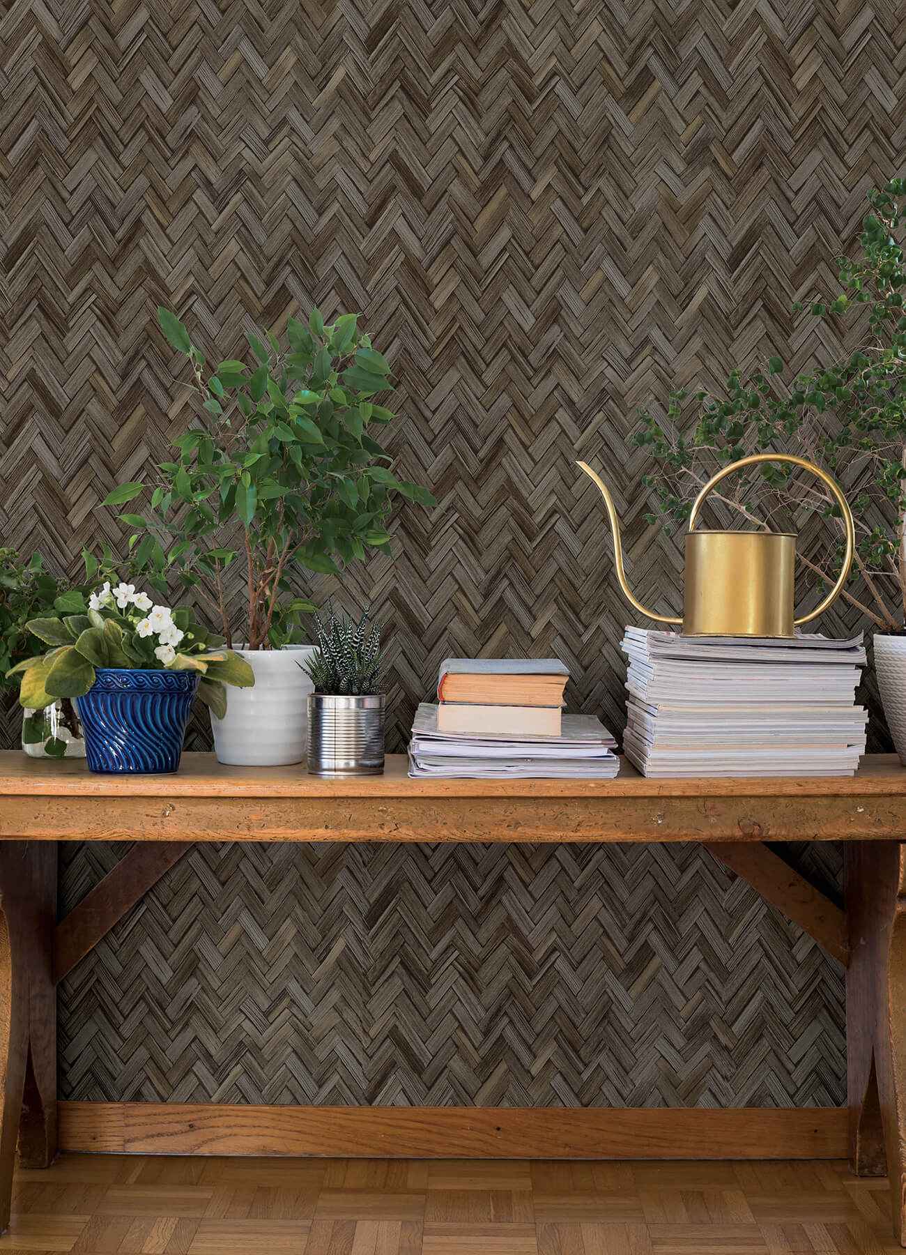 Ellery Charcoal Herringbone Wallpaper - York Wallcoverings - 4202-410358 - York Wallcoverings Wallpaper