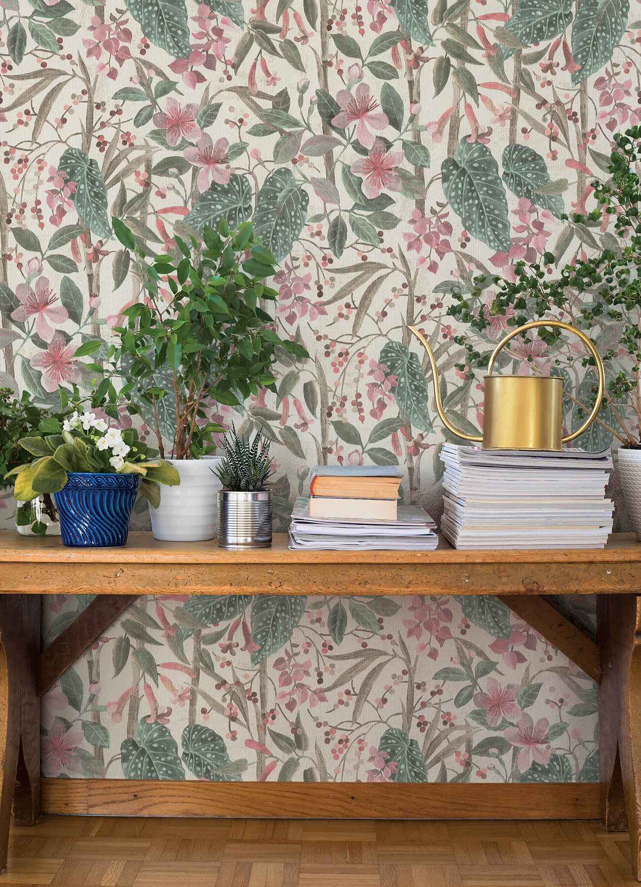 Kalina Teal Floral Fruits Wallpaper - York Wallcoverings - 4202-538212 - York Wallcoverings Wallpaper