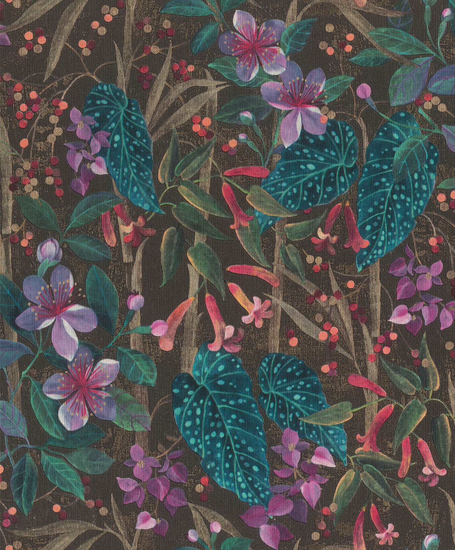 kalina-black-floral-fruits-wallpaper-york-wallcoverings-4202-538236 - York Wallcoverings Wallpaper