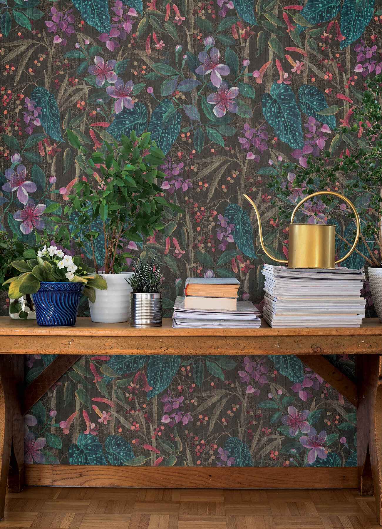 Kalina Black Floral Fruits Wallpaper - York Wallcoverings - 4202-538236