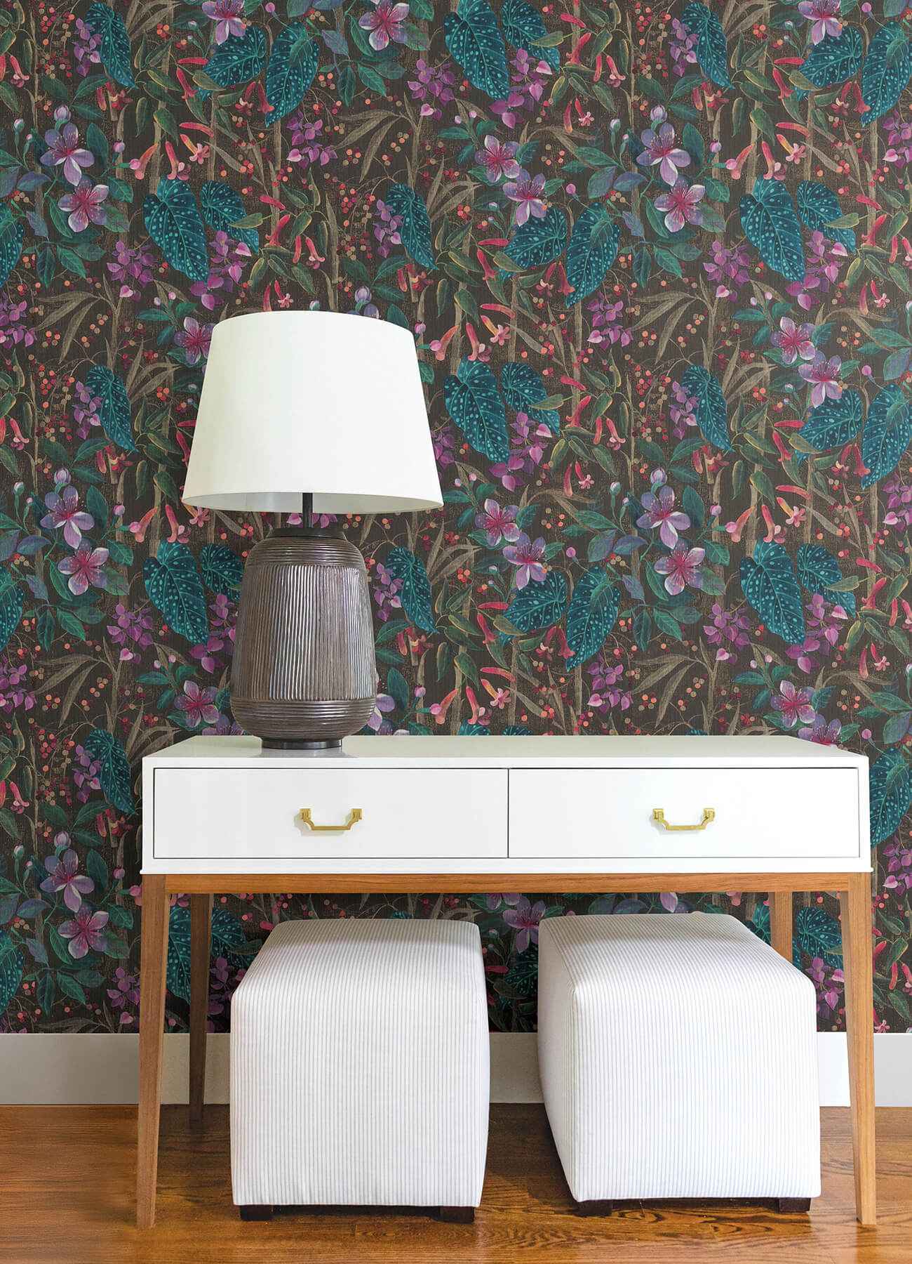 Kalina Black Floral Fruits Wallpaper - York Wallcoverings - 4202-538236 - York Wallcoverings Wallpaper