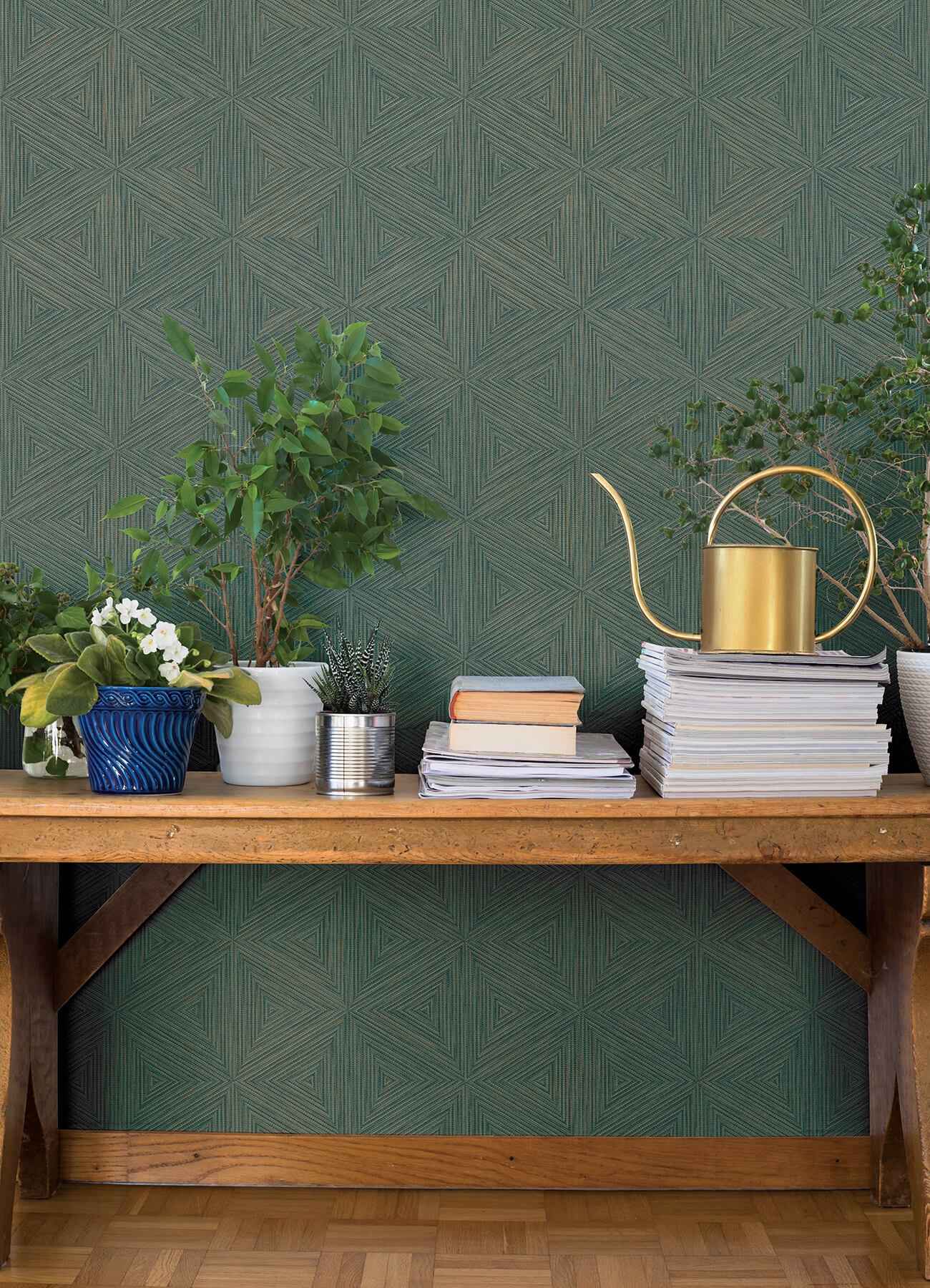 Anara Teal Geo Faux Grasscloth Wallpaper - York Wallcoverings - 4202-571271