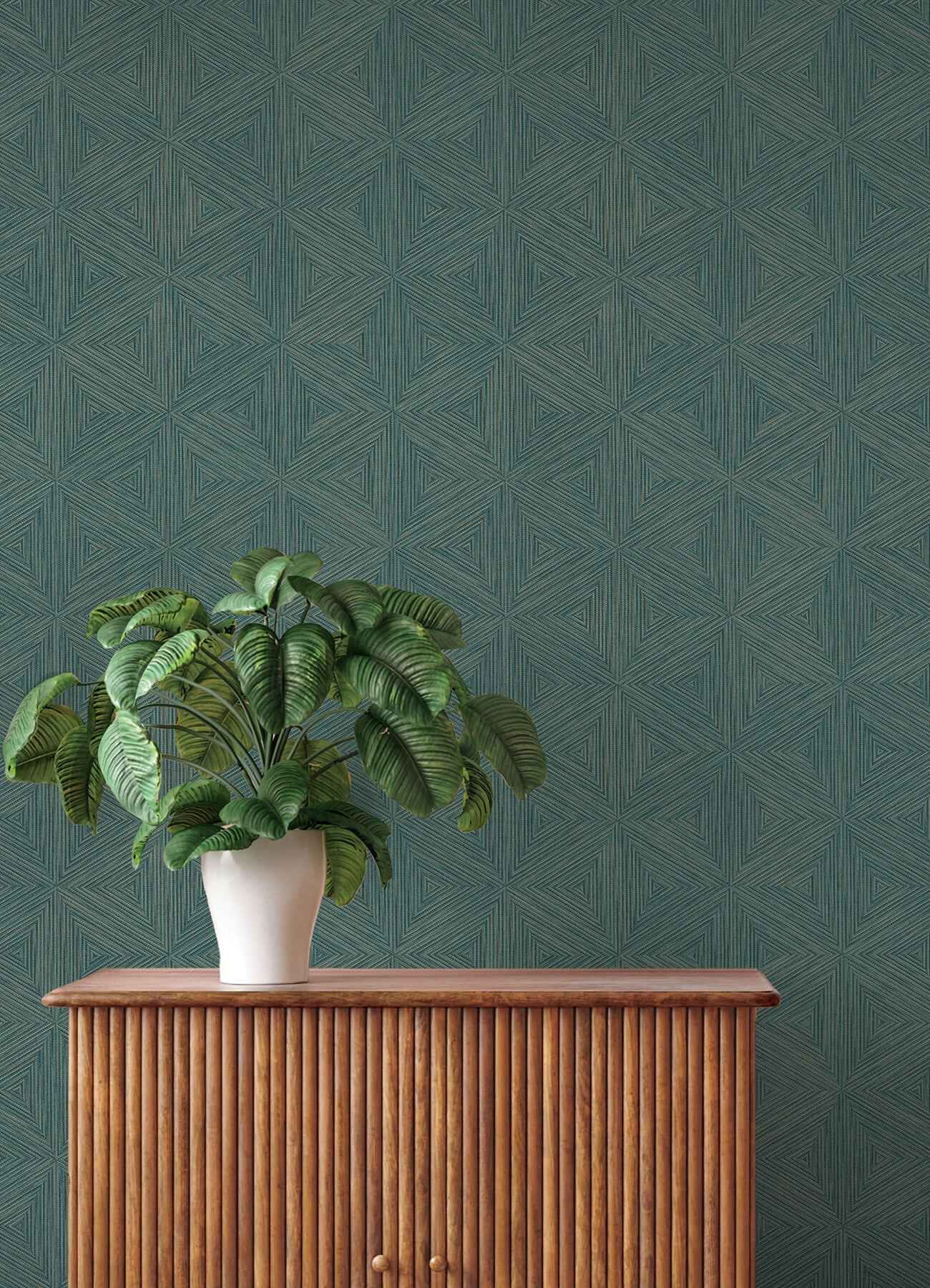 Anara Teal Geo Faux Grasscloth Wallpaper - York Wallcoverings - 4202-571271 - York Wallcoverings Wallpaper