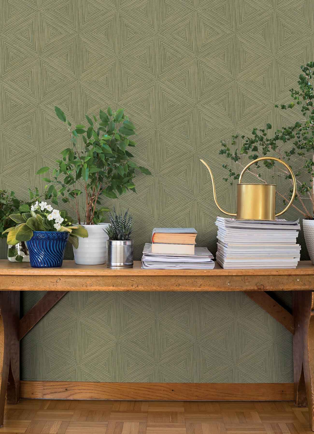 Anara Green Geo Faux Grasscloth Wallpaper - York Wallcoverings - 4202-571288