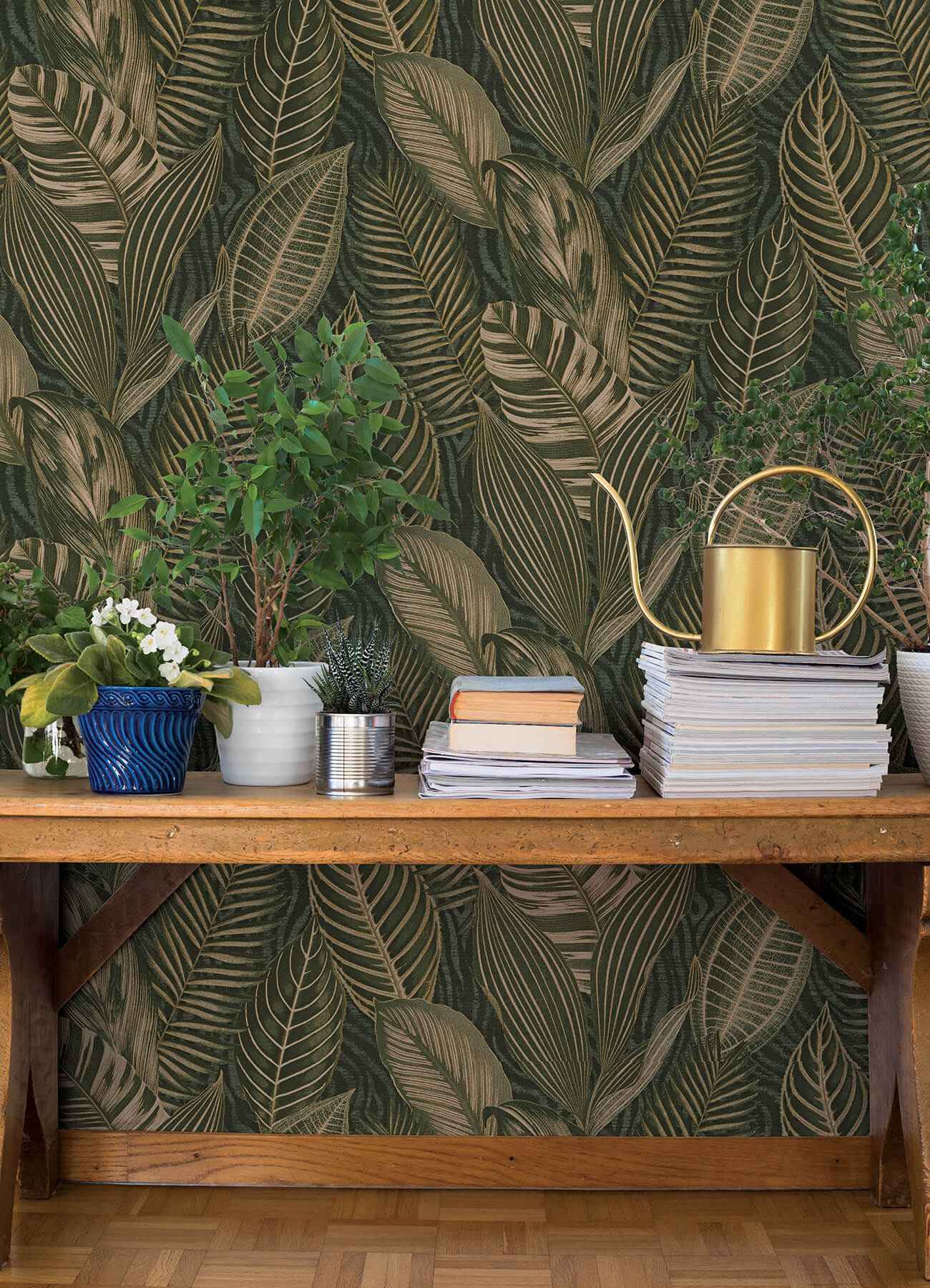Acacius Dark Green Tropical Foliage Wallpaper - York Wallcoverings - 4202-751826 - York Wallcoverings Wallpaper