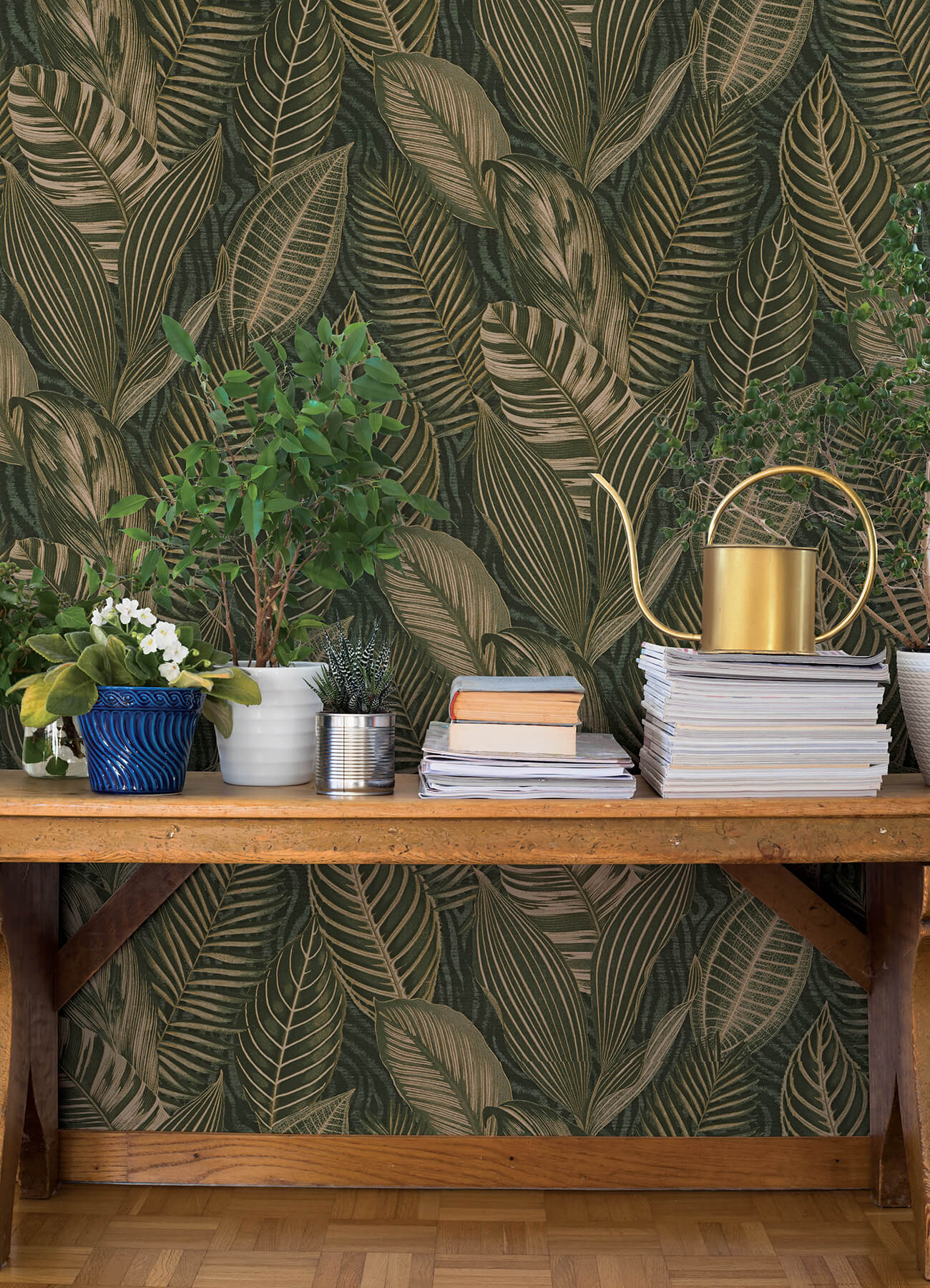 acacius-dark-green-tropical-foliage-wallpaper-york-wallcoverings-4202-751826 - York Wallcoverings Wallpaper