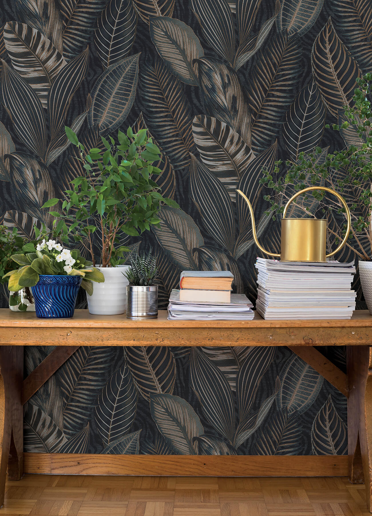 acacius-dark-blue-tropical-foliage-wallpaper-york-wallcoverings-4202-751840 - York Wallcoverings Wallpaper