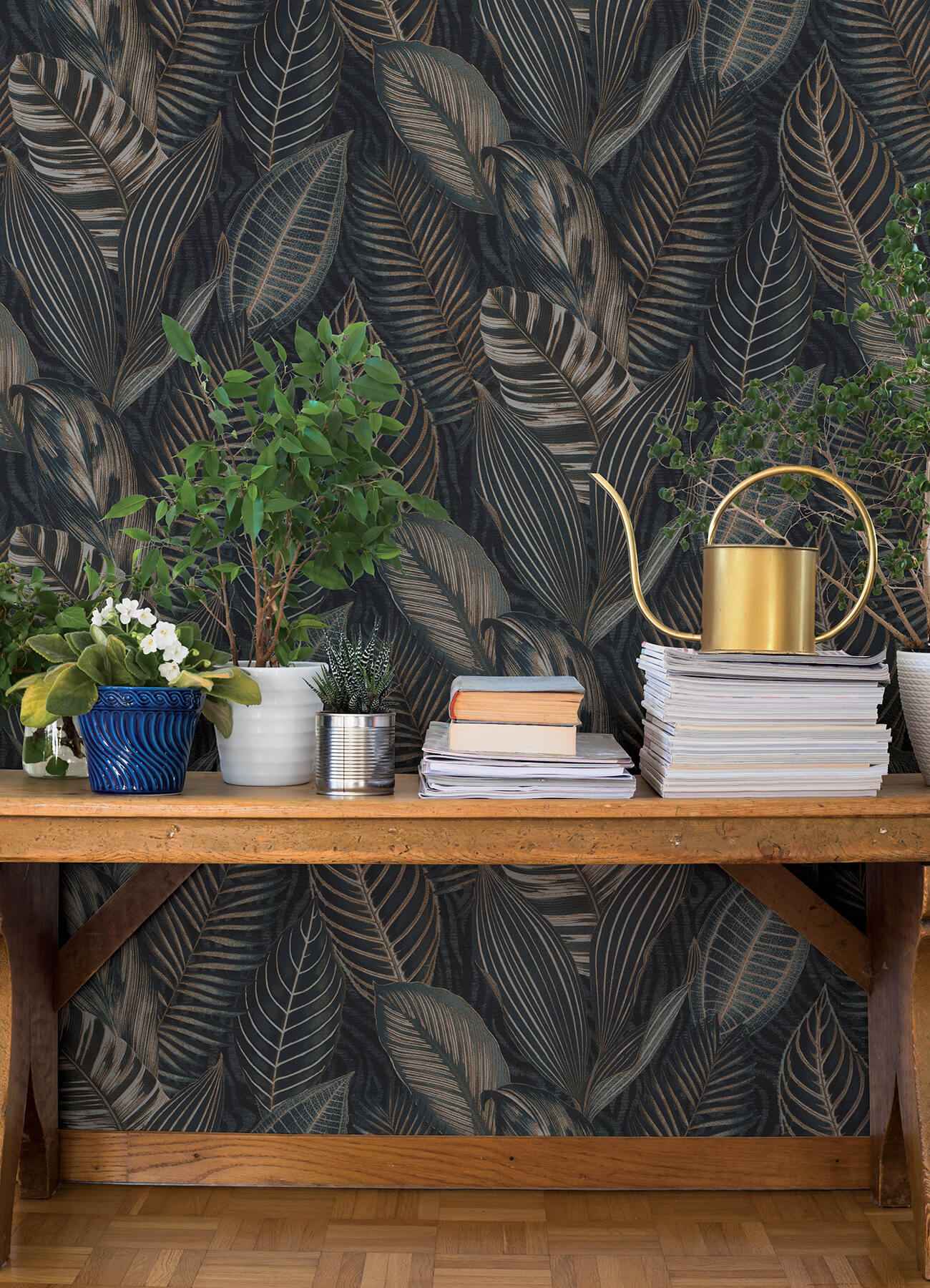 Acacius Dark Blue Tropical Foliage Wallpaper - York Wallcoverings - 4202-751840