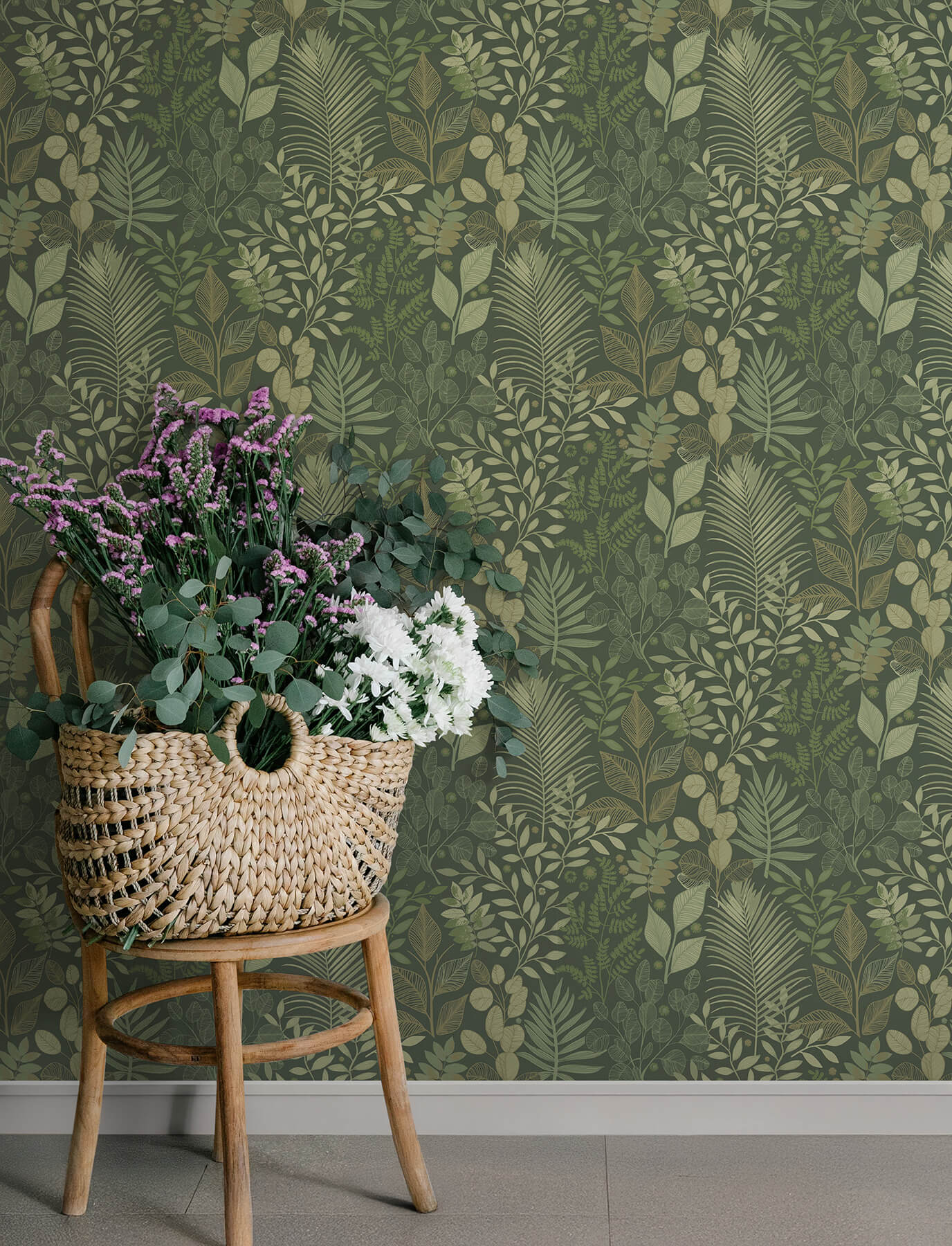ngslycka-dark-green-forest-botanicals-wallpaper-york-wallcoverings-4201-20103 - York Wallcoverings Papel pintado