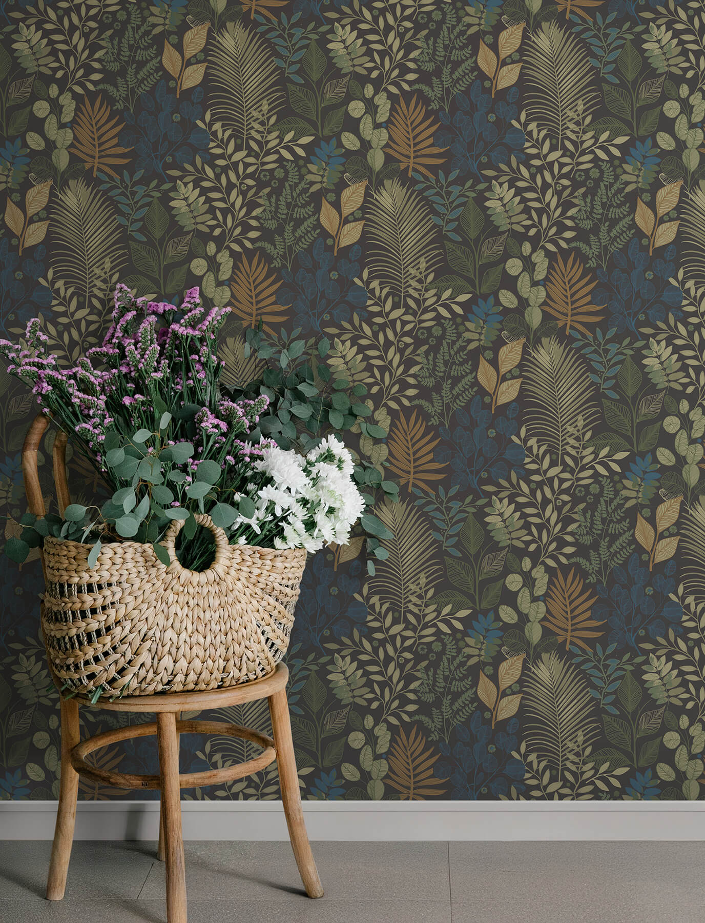 ngslycka-charcoal-forest-botanicals-wallpaper-york-wallcoverings-4201-20105 - York Wallcoverings Papel pintado