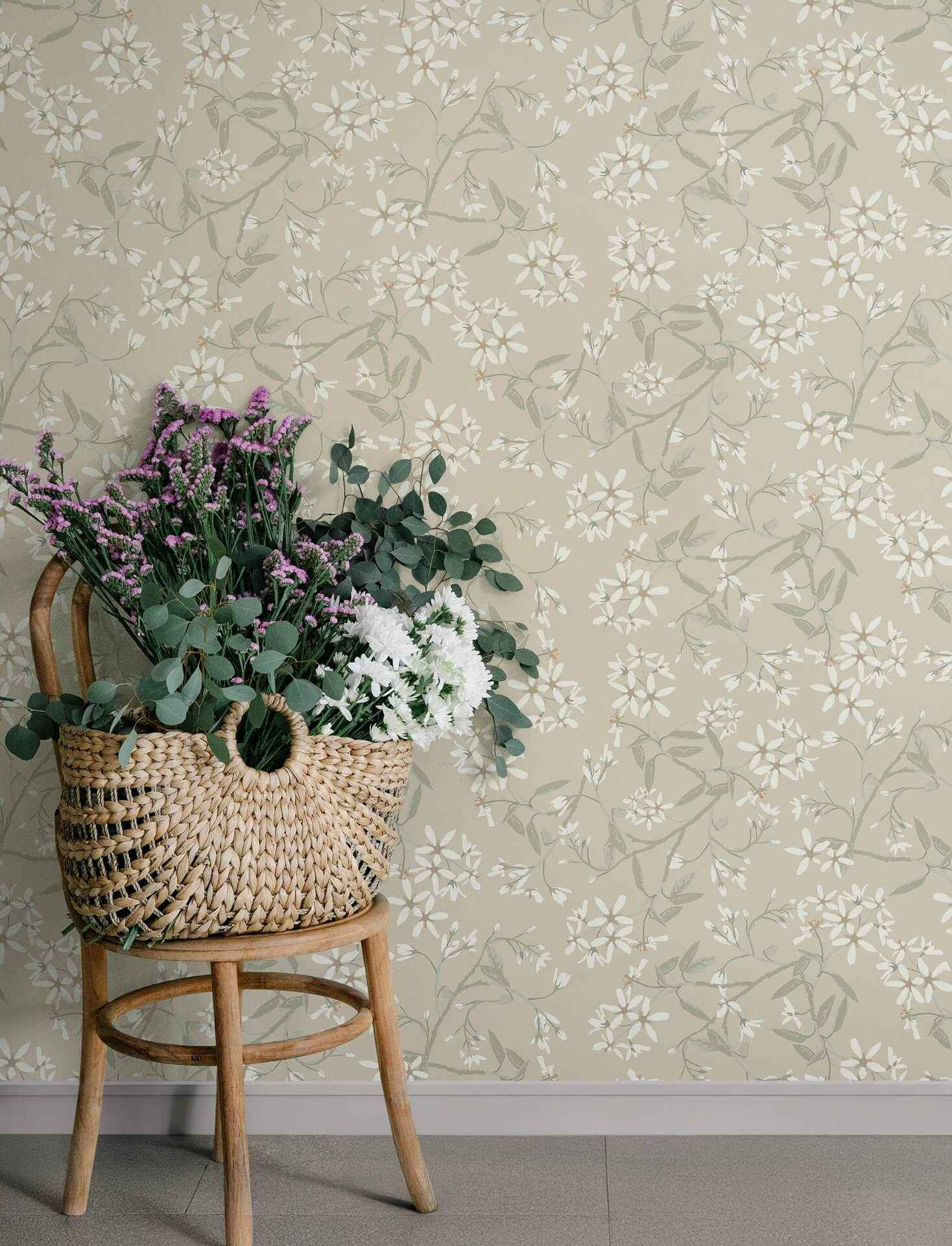 Paradis Beige Bouquet Toss Wallpaper - York Wallcoverings - 4201-20112 - York Wallcoverings Wallpaper