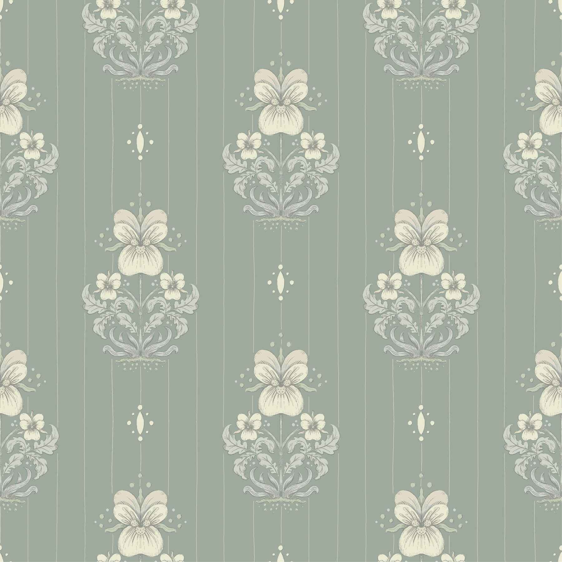 Gullvie Seafoam Pansies Wallpaper - York Wallcoverings - 4201-48007