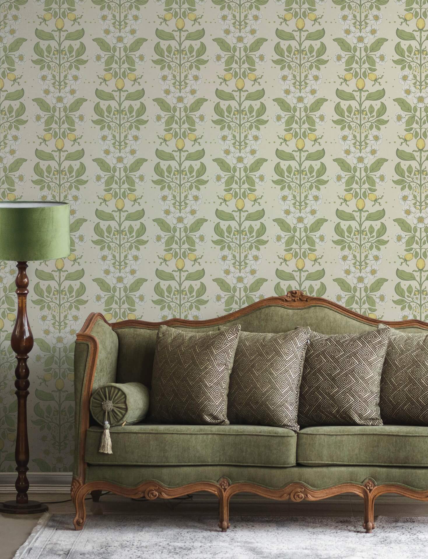 rosa-green-floral-columns-wallpaper-york-wallcoverings-4201-48010 - York Wallcoverings Papel pintado
