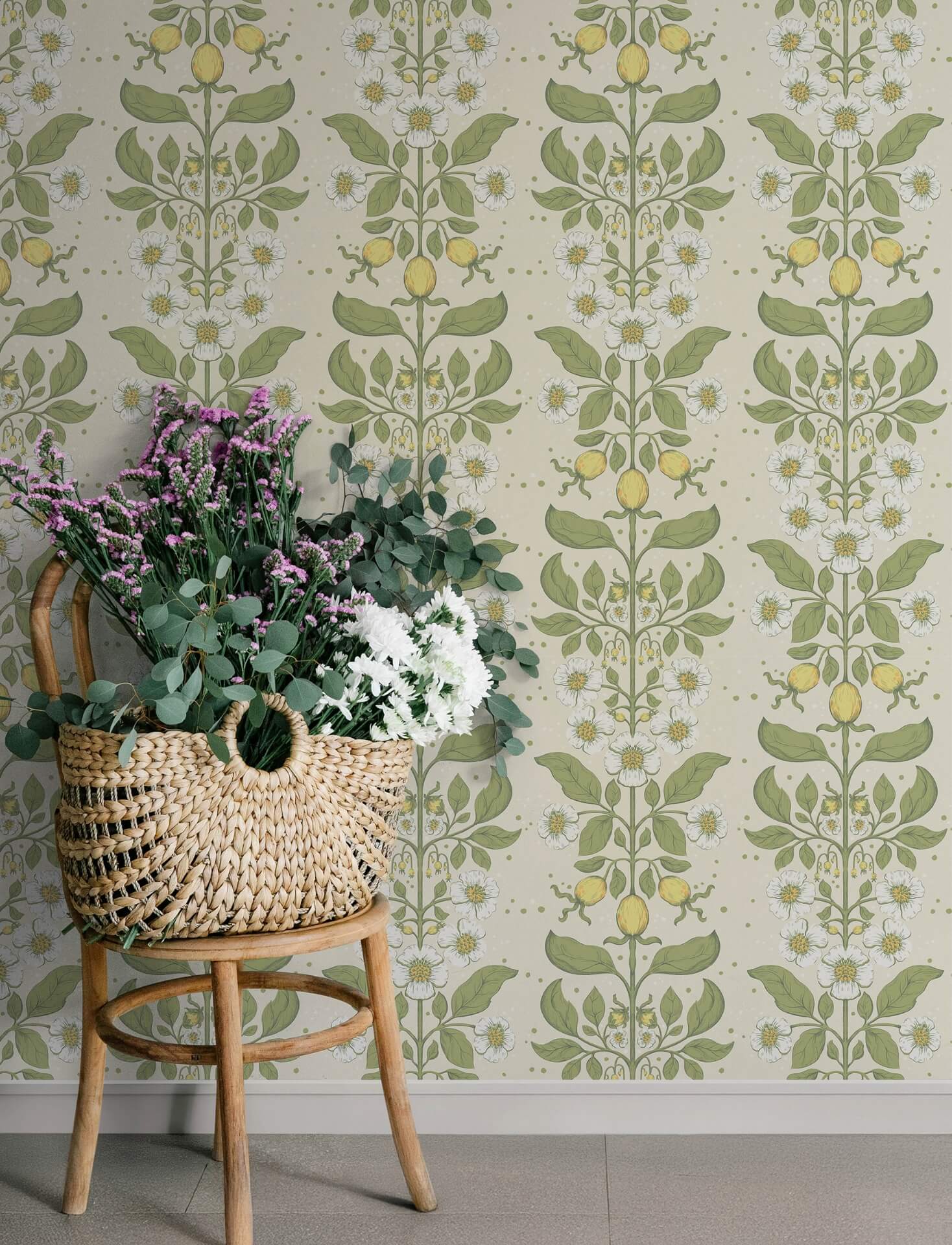 rosa-green-floral-columns-wallpaper-york-wallcoverings-4201-48010 - York Wallcoverings Papel pintado
