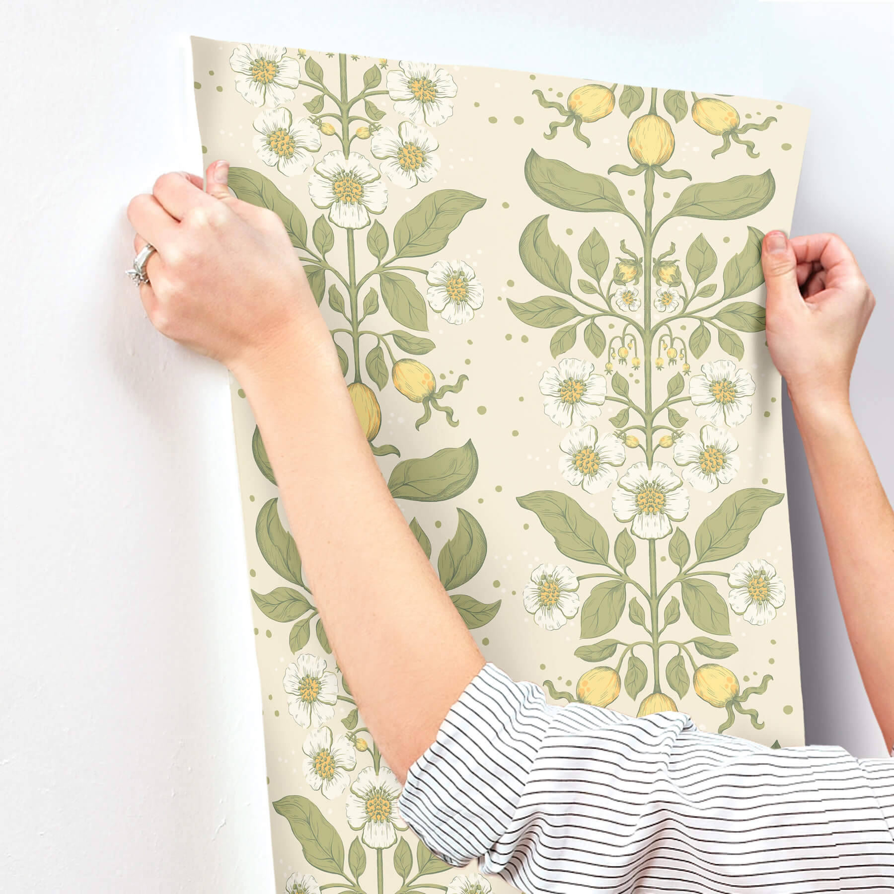 rosa-green-floral-columns-wallpaper-york-wallcoverings-4201-48010 - York Wallcoverings Papel pintado