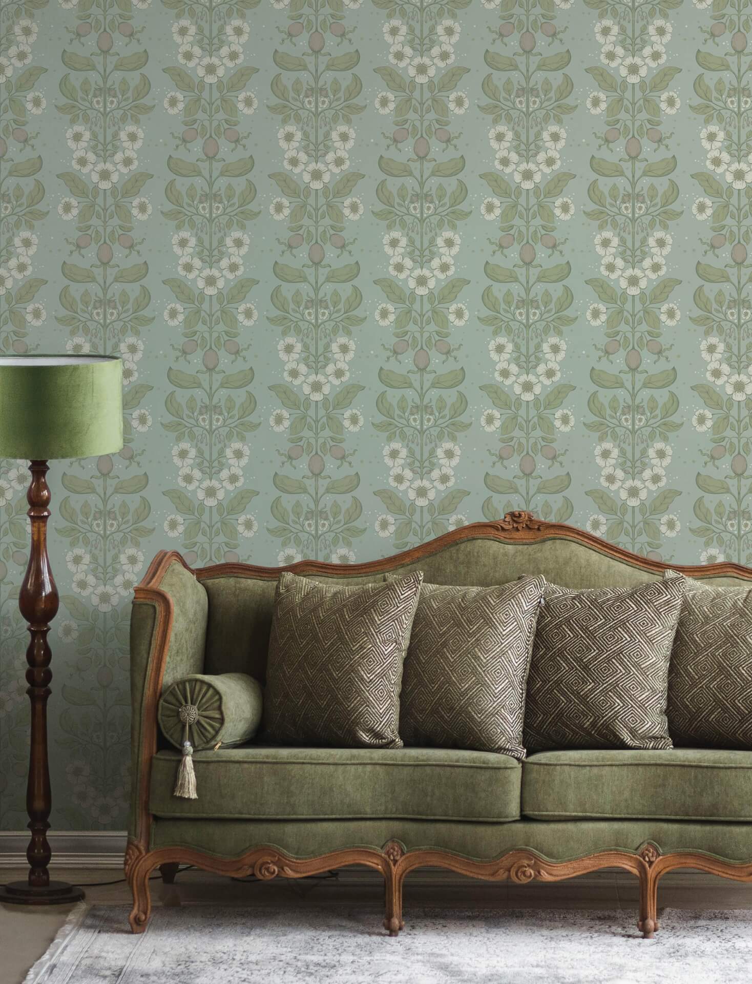 rosa-sky-blue-floral-columns-wallpaper-york-wallcoverings-4201-48011 - York Wallcoverings Papel pintado