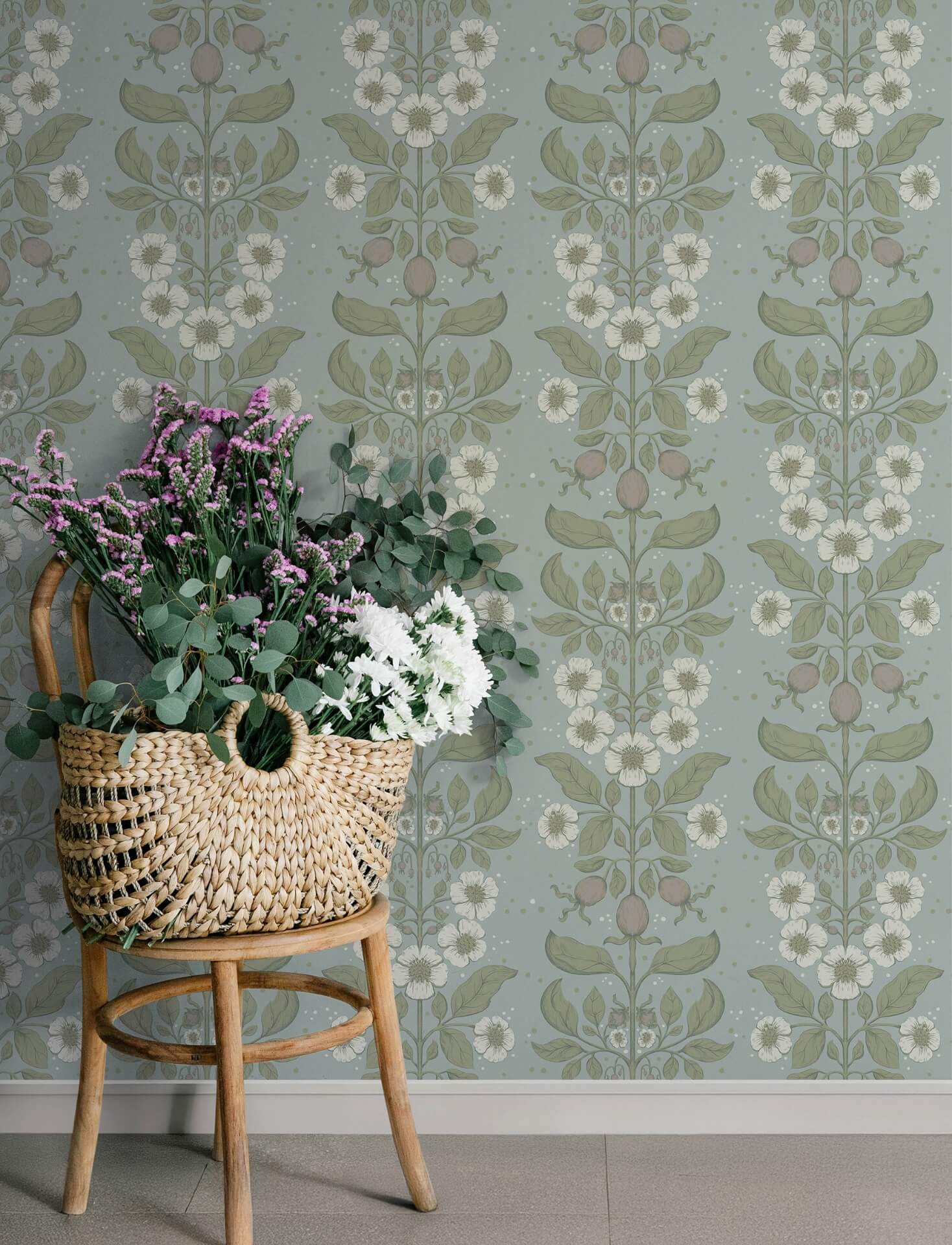 rosa-sky-blue-floral-columns-wallpaper-york-wallcoverings-4201-48011 - York Wallcoverings Papel pintado