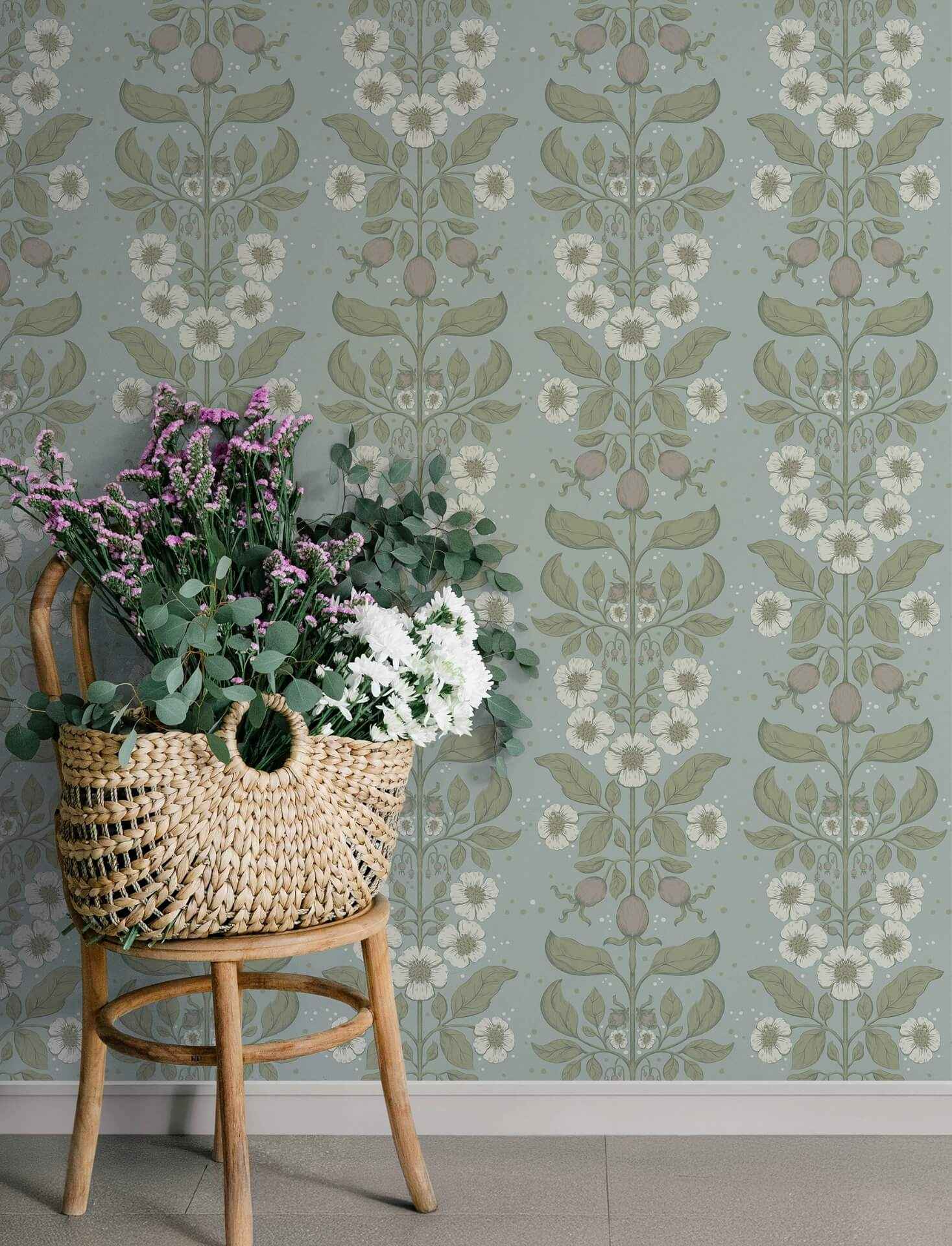 Rosa Sky Blue Floral Columns Wallpaper - York Wallcoverings - 4201-48011 - York Wallcoverings Wallpaper