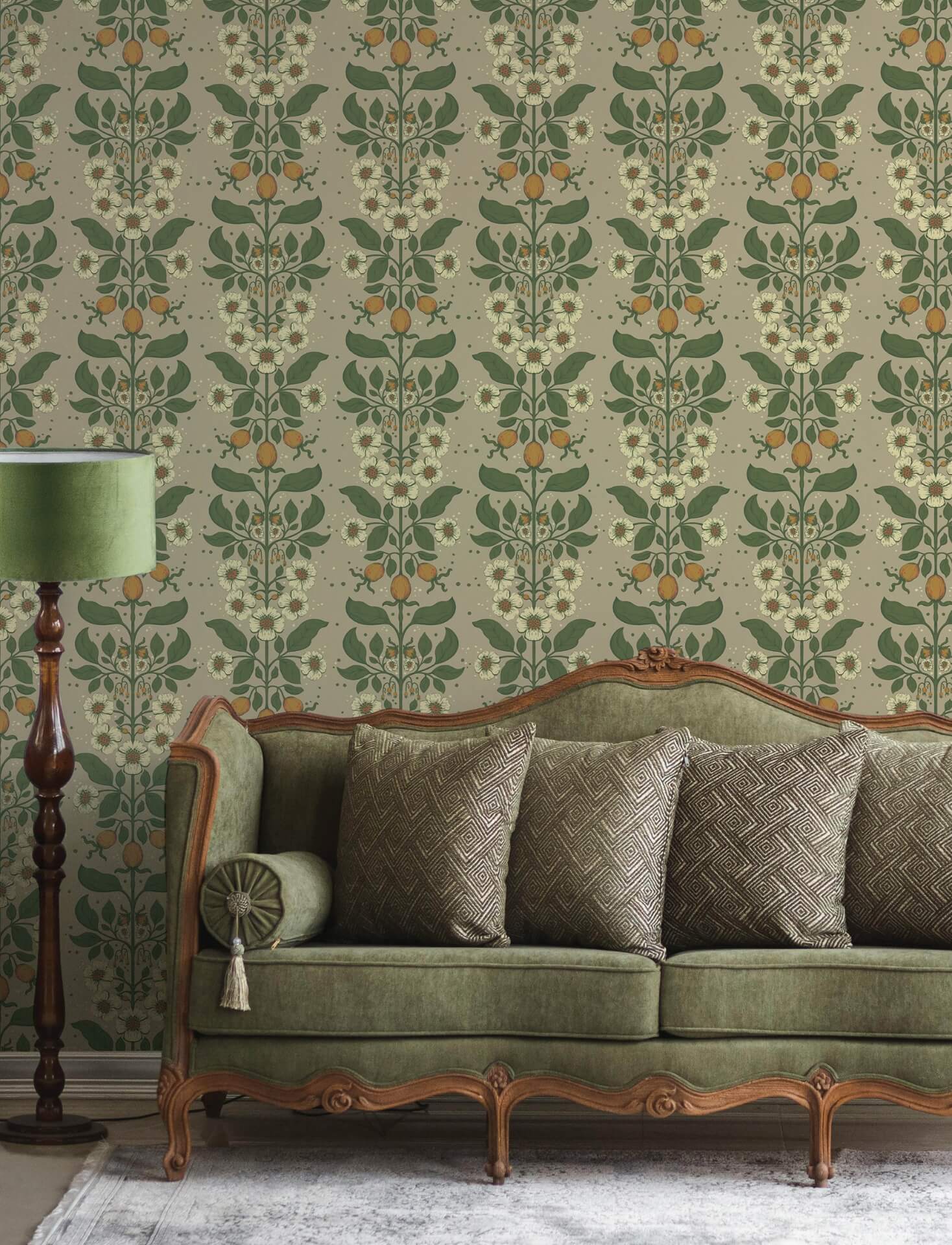 rosa-light-brown-floral-columns-wallpaper-york-wallcoverings-4201-48012 - York Wallcoverings Papel pintado
