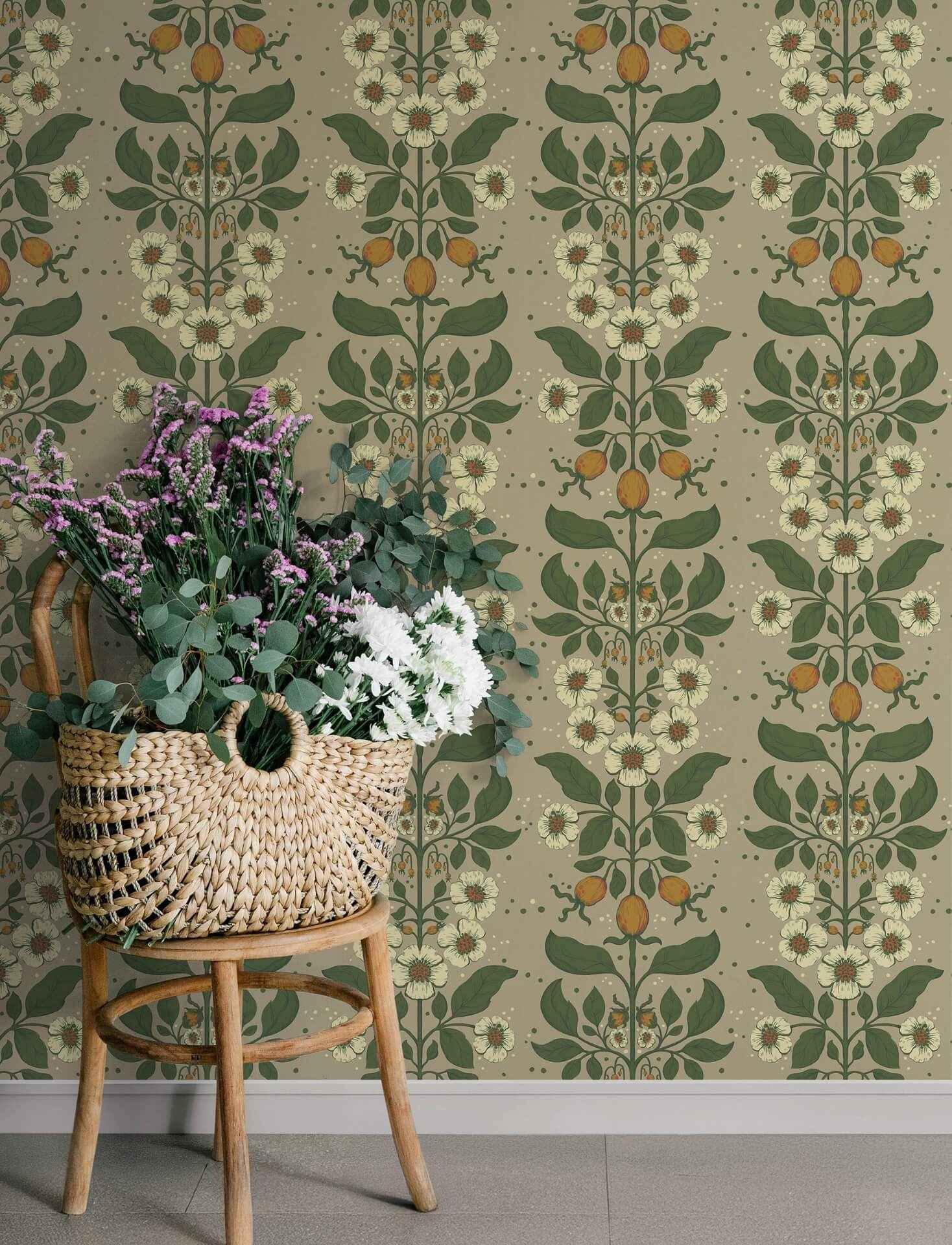 Rosa Light Brown Floral Columns Wallpaper - York Wallcoverings - 4201-48012 - York Wallcoverings Wallpaper