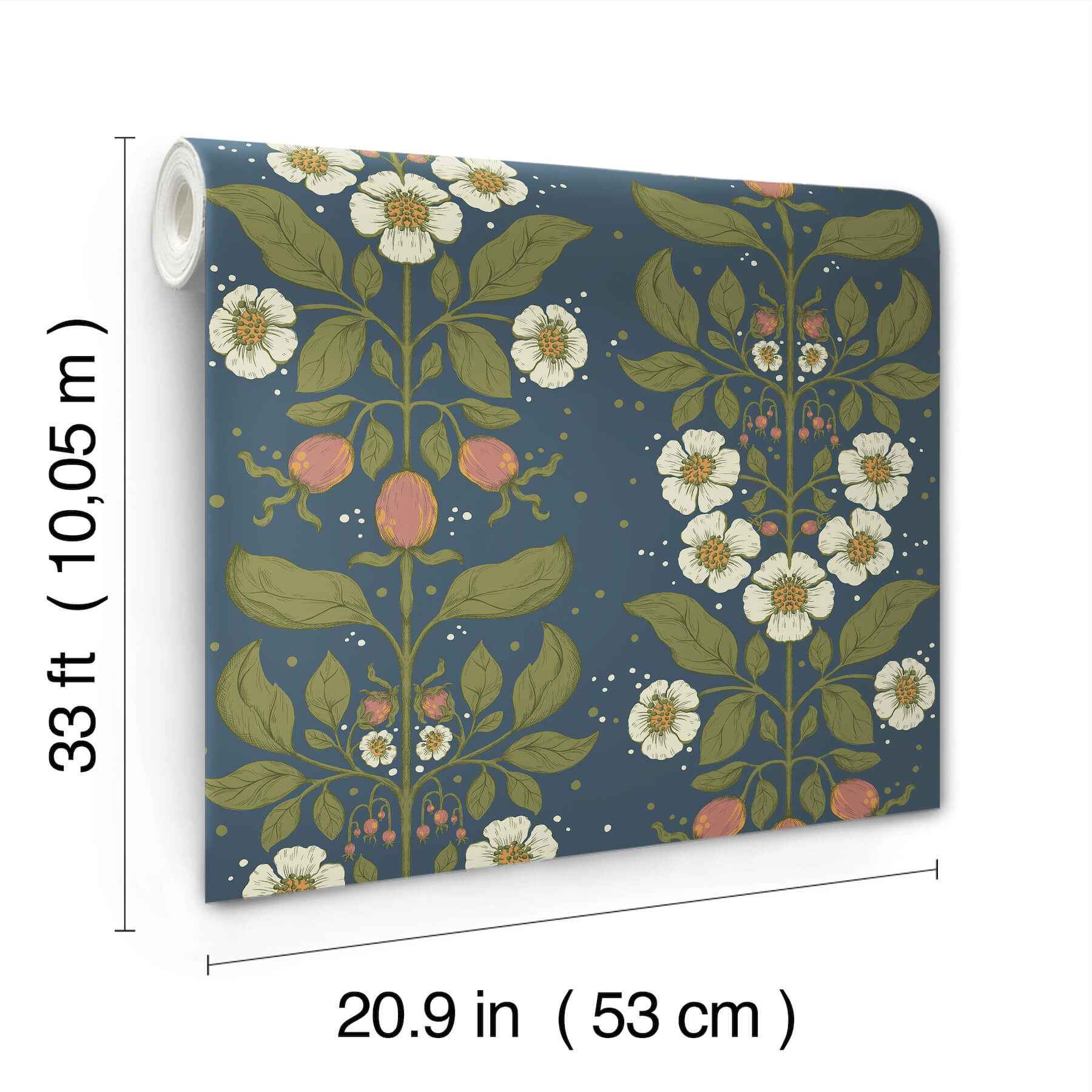 Rosa Navy Floral Columns Wallpaper - York Wallcoverings - 4201-48013 - York Wallcoverings Wallpaper