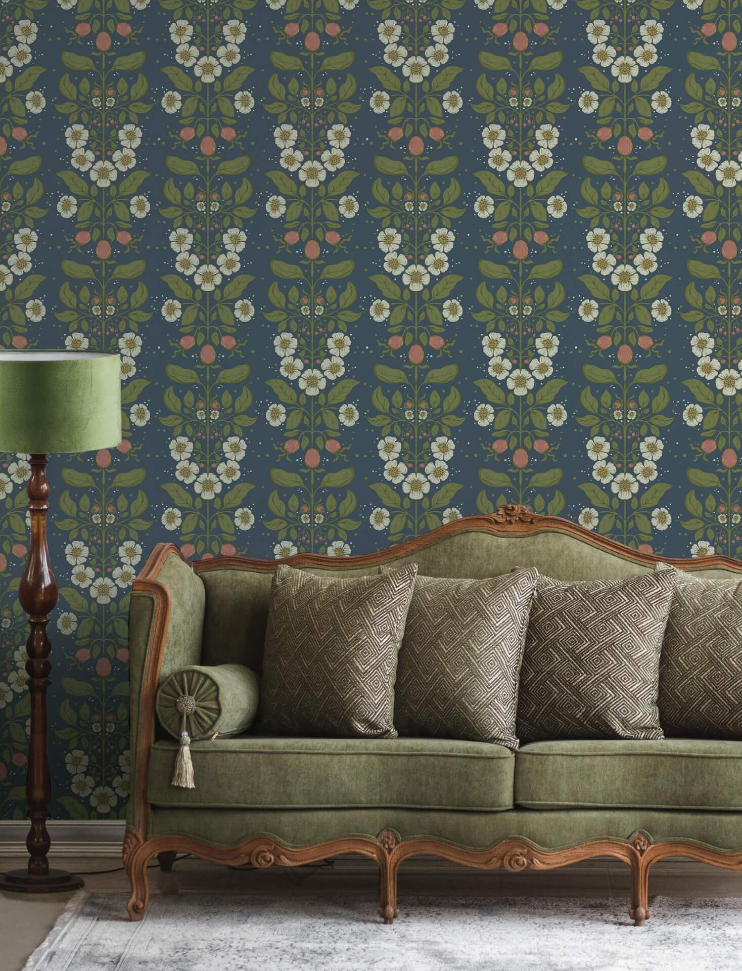 rosa-navy-floral-columns-wallpaper-york-wallcoverings-4201-48013 - York Wallcoverings Papel pintado