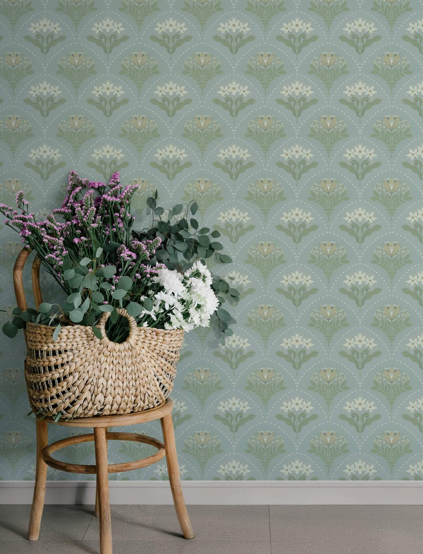 maj-sky-blue-floral-damask-wallpaper-york-wallcoverings-4201-48016 - York Wallcoverings Papel pintado