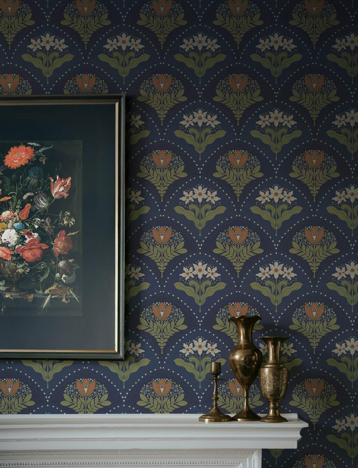 maj-navy-floral-damask-wallpaper-york-wallcoverings-4201-48018 - York Wallcoverings Papel pintado