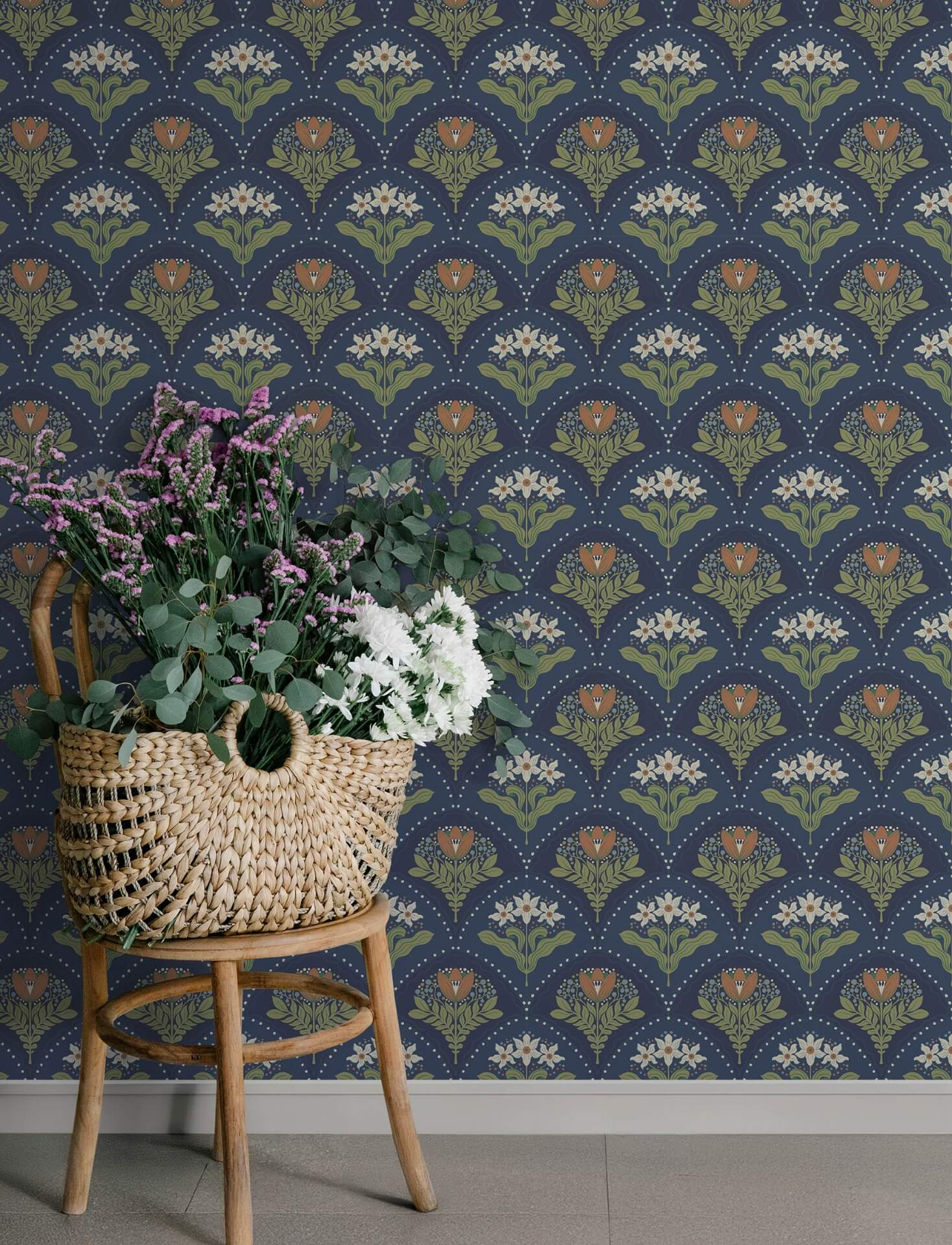 maj-navy-floral-damask-wallpaper-york-wallcoverings-4201-48018 - York Wallcoverings Papel pintado