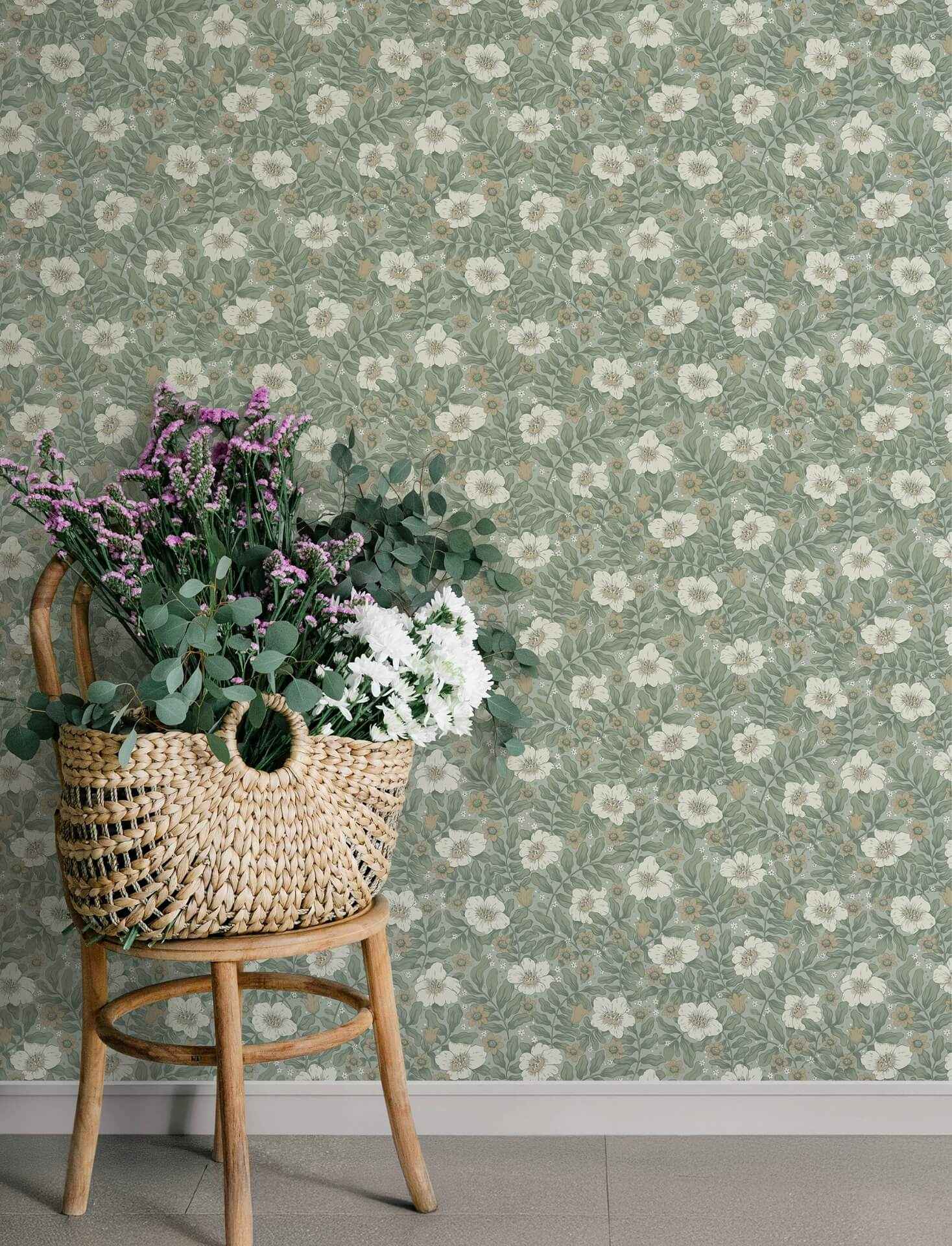 Maggan Sea Green Floral Trail Wallpaper - York Wallcoverings - 4201-48020 - York Wallcoverings Wallpaper