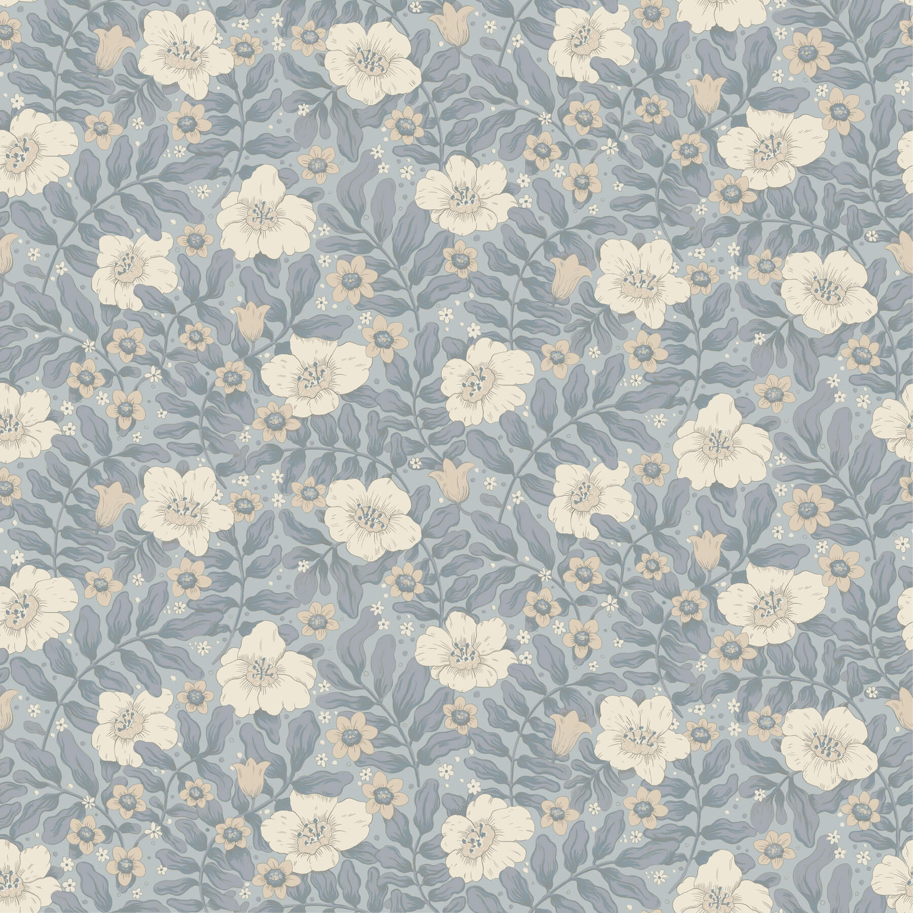 maggan-blue-floral-trail-wallpaper-york-wallcoverings-4201-48023 - York Wallcoverings Papel pintado