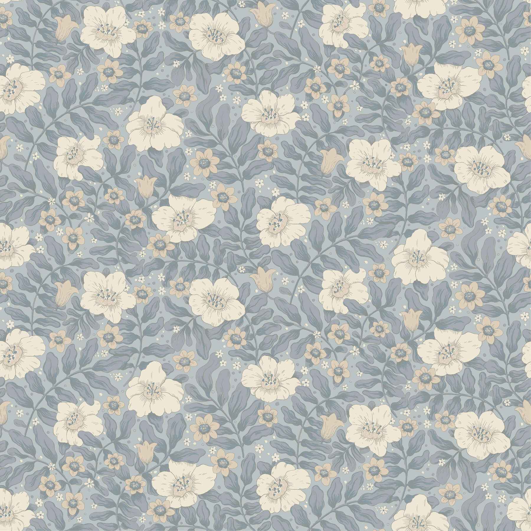 Maggan Blue Floral Trail Wallpaper - York Wallcoverings - 4201-48023