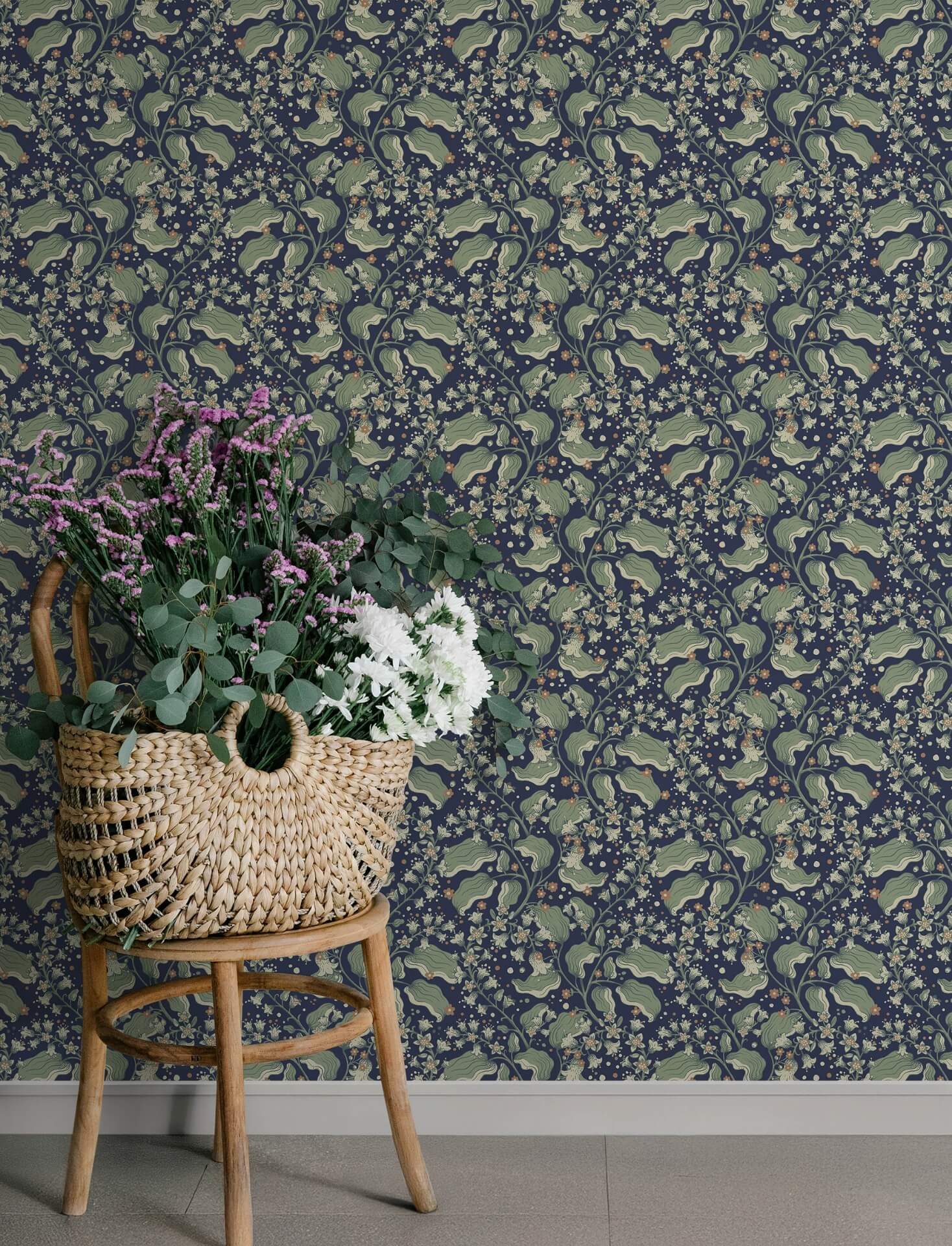 syren-navy-dainty-floral-wallpaper-york-wallcoverings-4201-48027 - York Wallcoverings Papel pintado