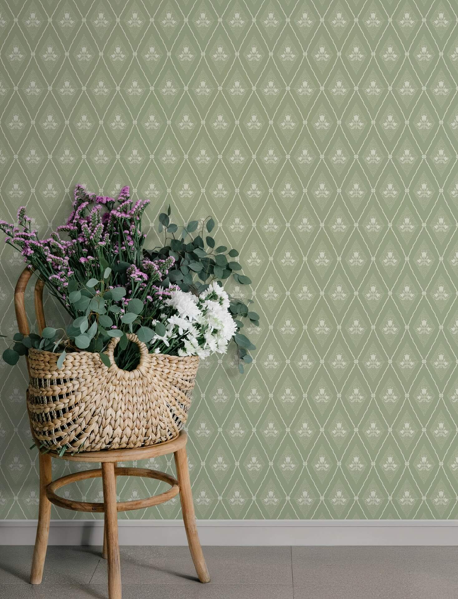 alma-moss-diamond-floral-wallpaper-york-wallcoverings-4201-48030 - York Wallcoverings Wallpaper