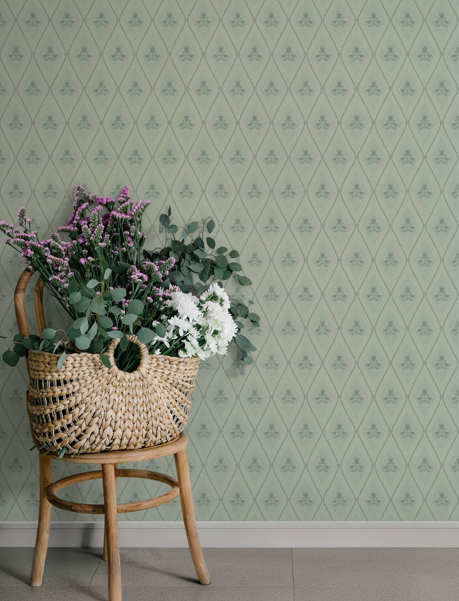 alma-mint-diamond-floral-wallpaper-york-wallcoverings-4201-48031 - York Wallcoverings Papel pintado